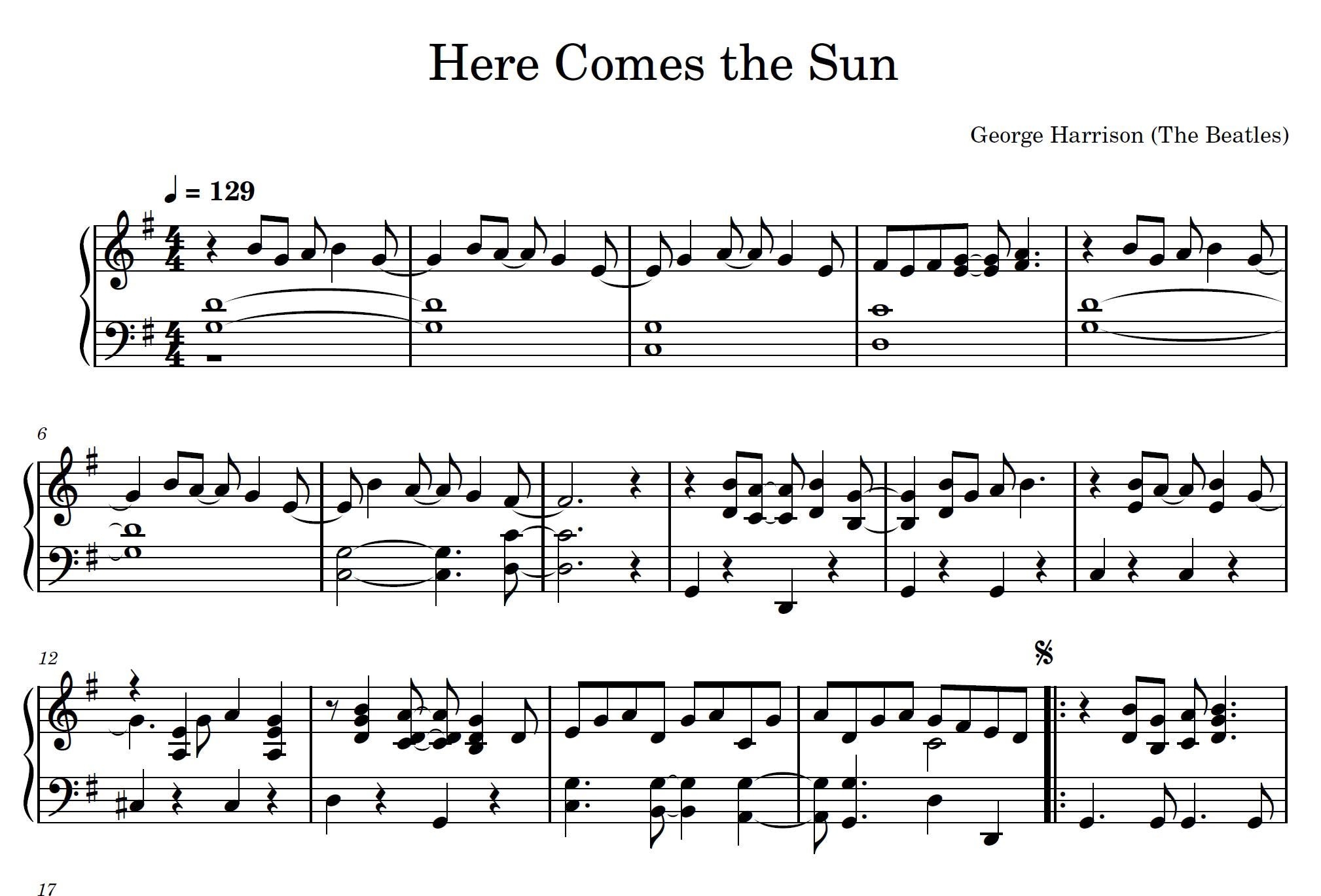 here comes the sun piano sheet music