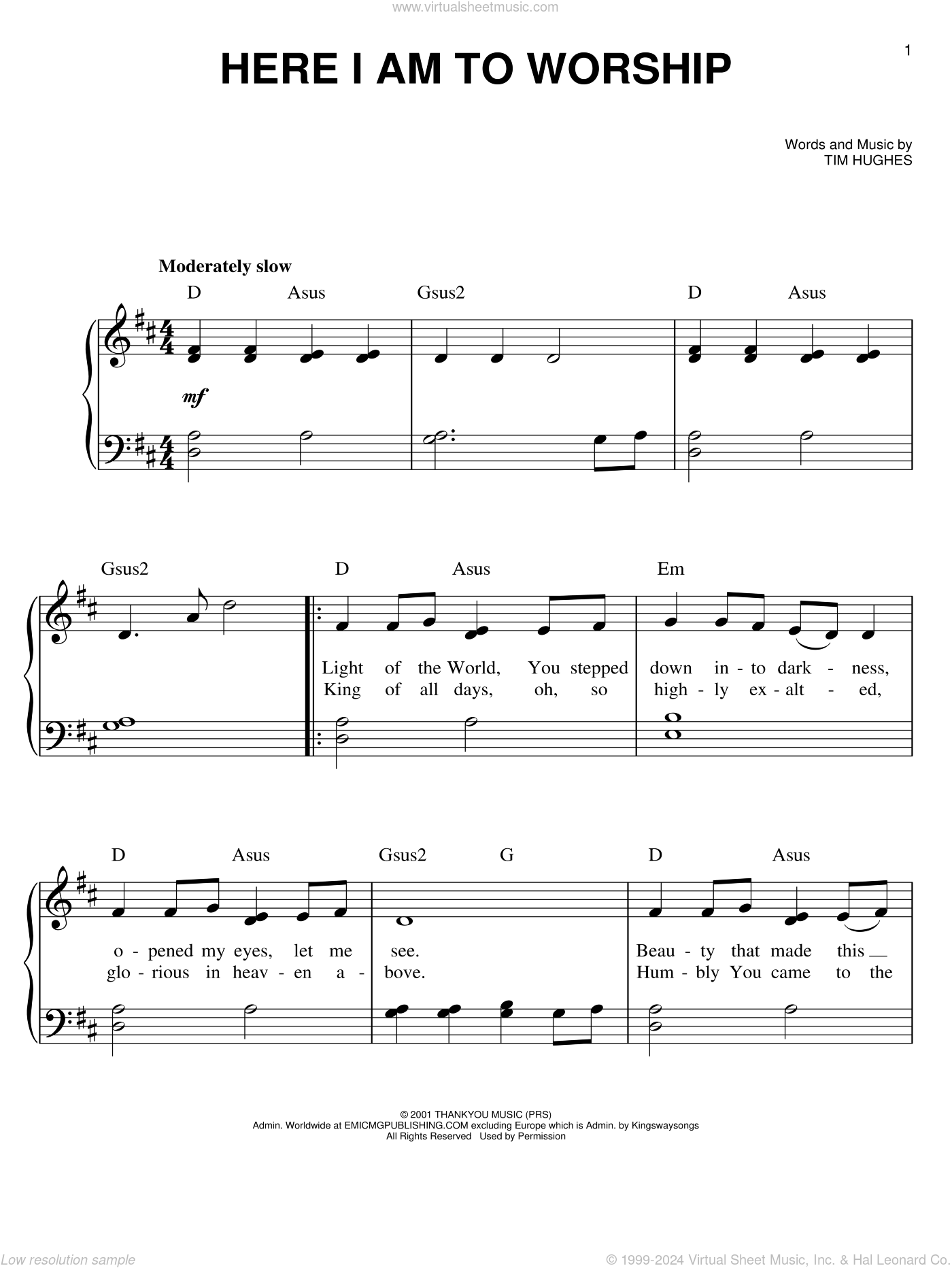 Here I Am To Worship Sheet Music easy Version 2 For Piano Solo Here I Am To Worship Sheet Music easy Version 2 For Piano Solo