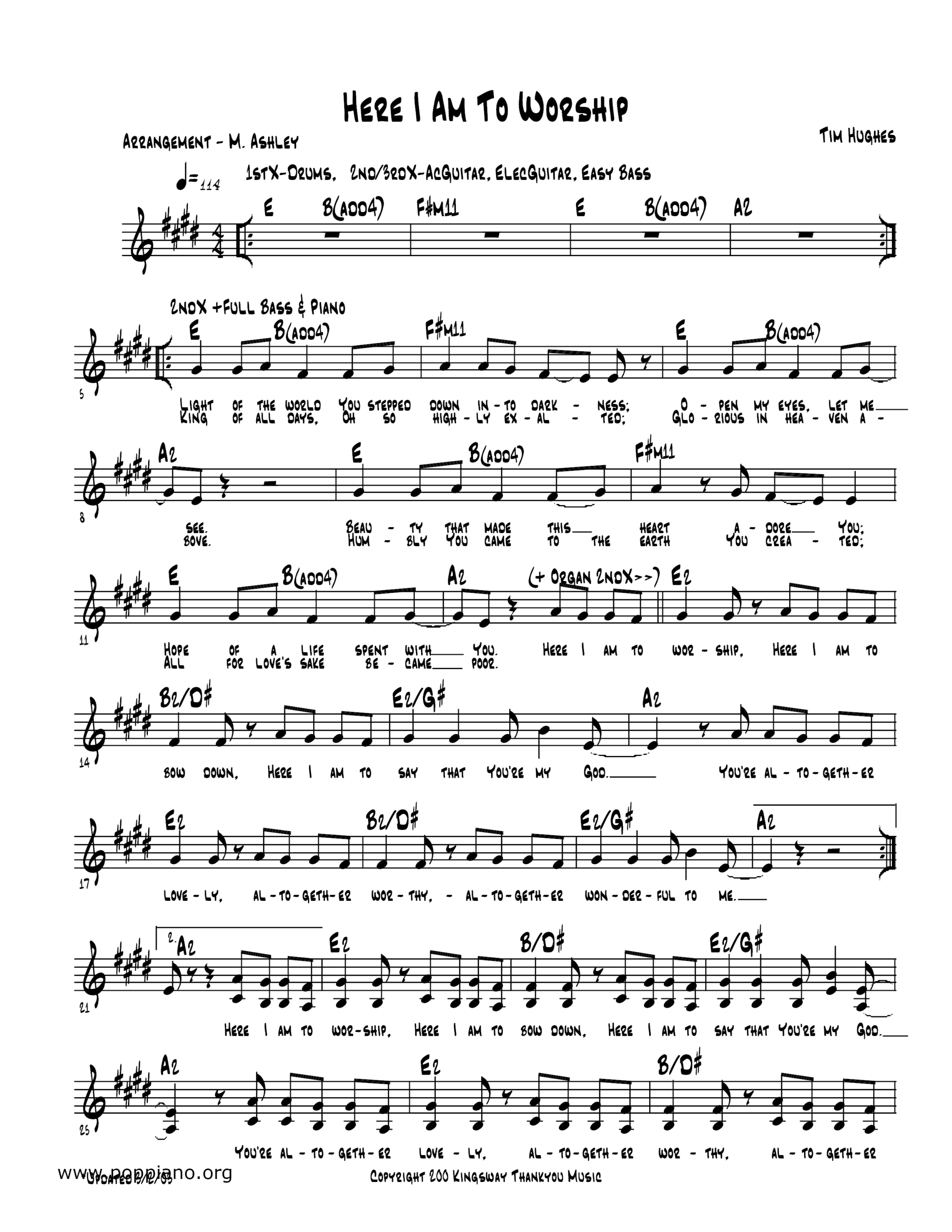  Here I Am To Worship Sheet Music Piano Score Free PDF Download HK Pop Piano Academy