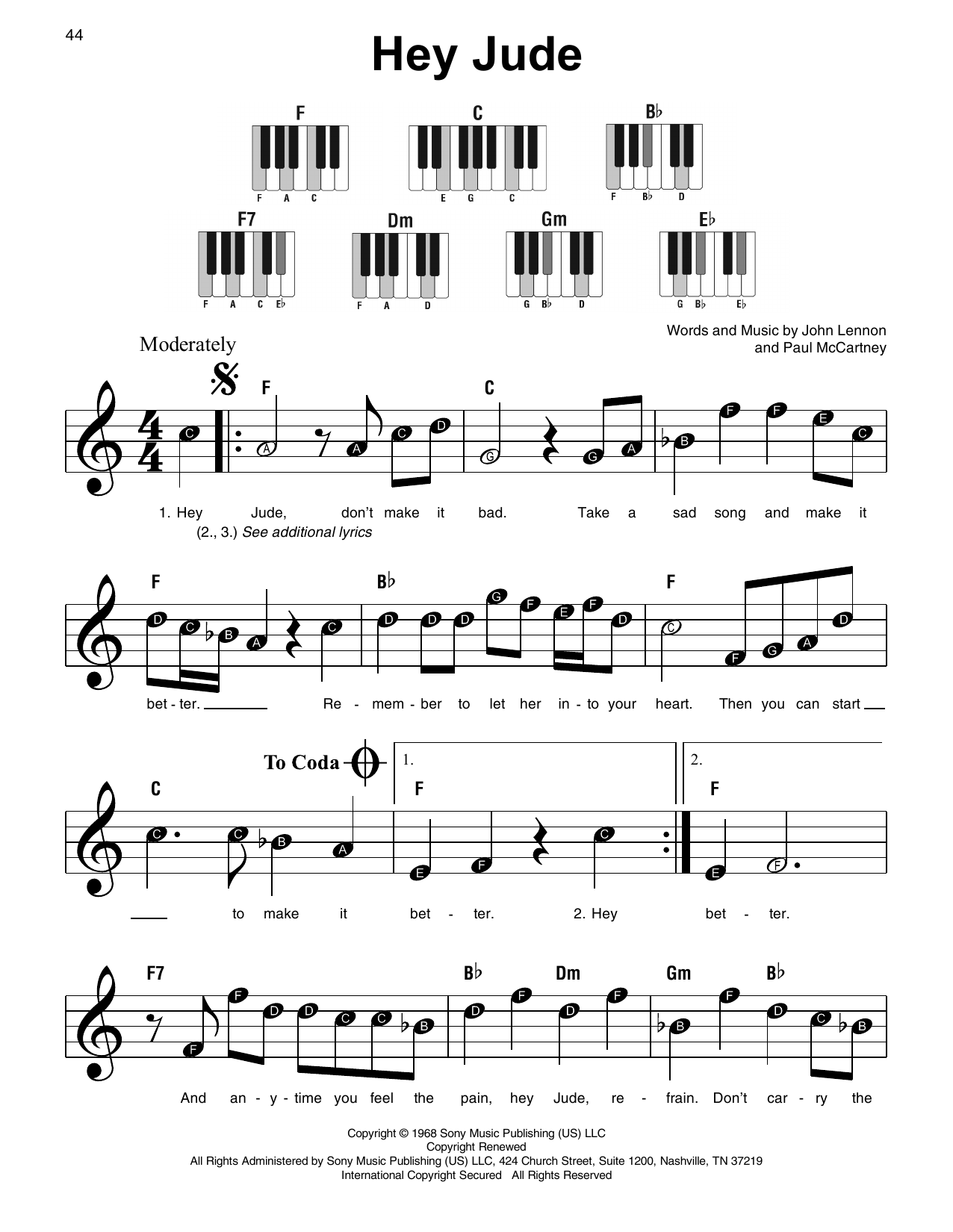 Hey Jude By The Beatles Sheet Music For Super Easy Piano At Sheet Music Direct