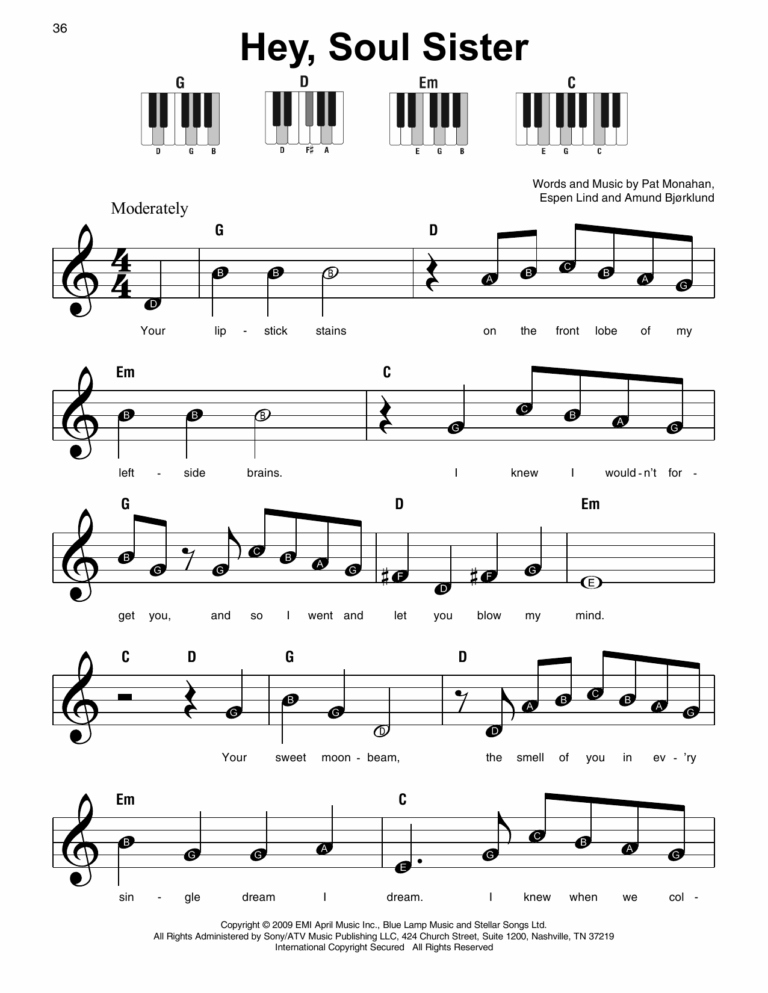 Hey Soul Sister By Train Sheet Music For Super Easy Piano At Sheet Music Direct