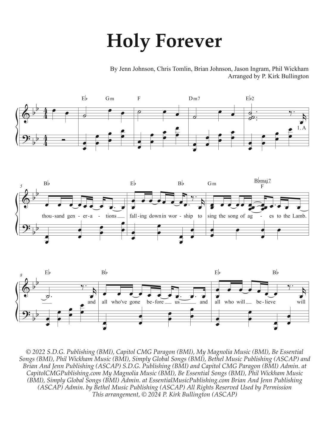 Holy Forever arr P Kirk Bullington By Chris Tomlin Sheet Music For Piano Vocal Guitar Chords At Sheet Music Direct