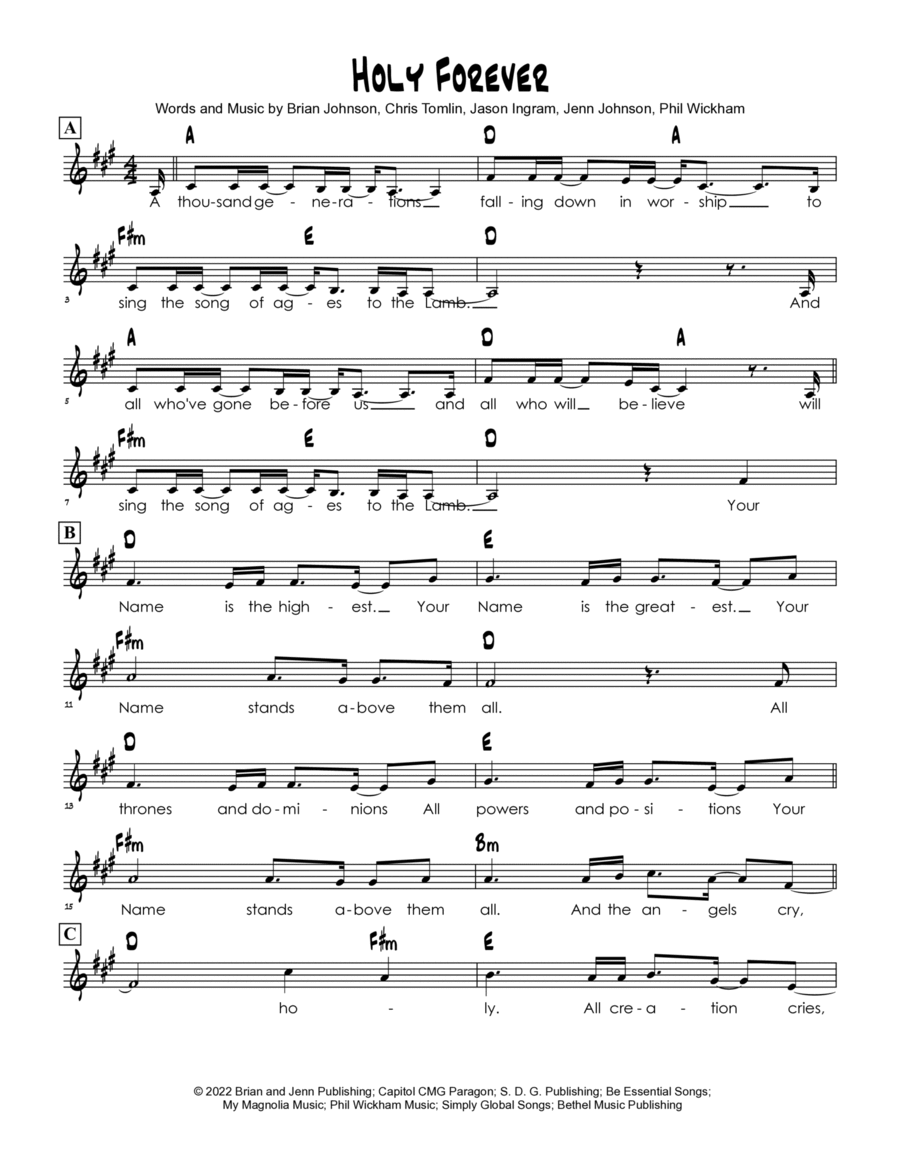 Holy Forever By Chris Tomlin Easy Piano C Instrument Digital Sheet Music Sheet Music Plus