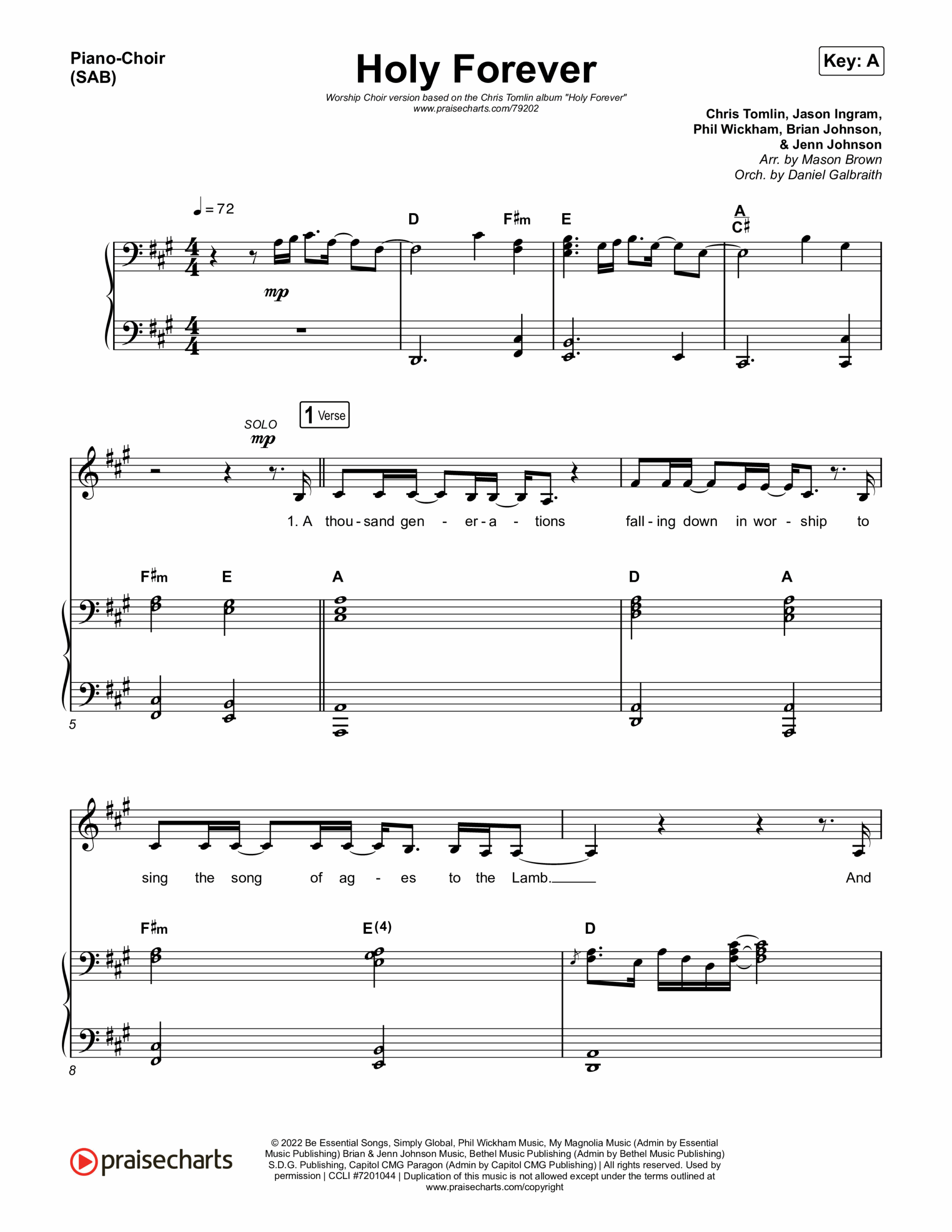 Holy Forever Worship Choir SAB Choral Sheet Music PDF Chris Tomlin Arr Mason Brown PraiseCharts