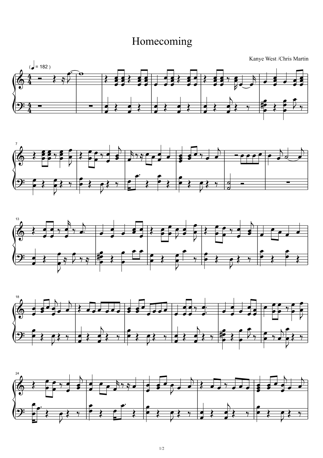 Homecoming arr Kanye West Featuring Chris Martin By Kanye West Featuring Chris Martin Sheet Music For Piano Solo At Sheet Music Direct Homecoming arr Kanye West Featuring Chris Martin By Kanye West Featuring Chris Martin Sheet Music For Piano Solo At Sheet Music Direct