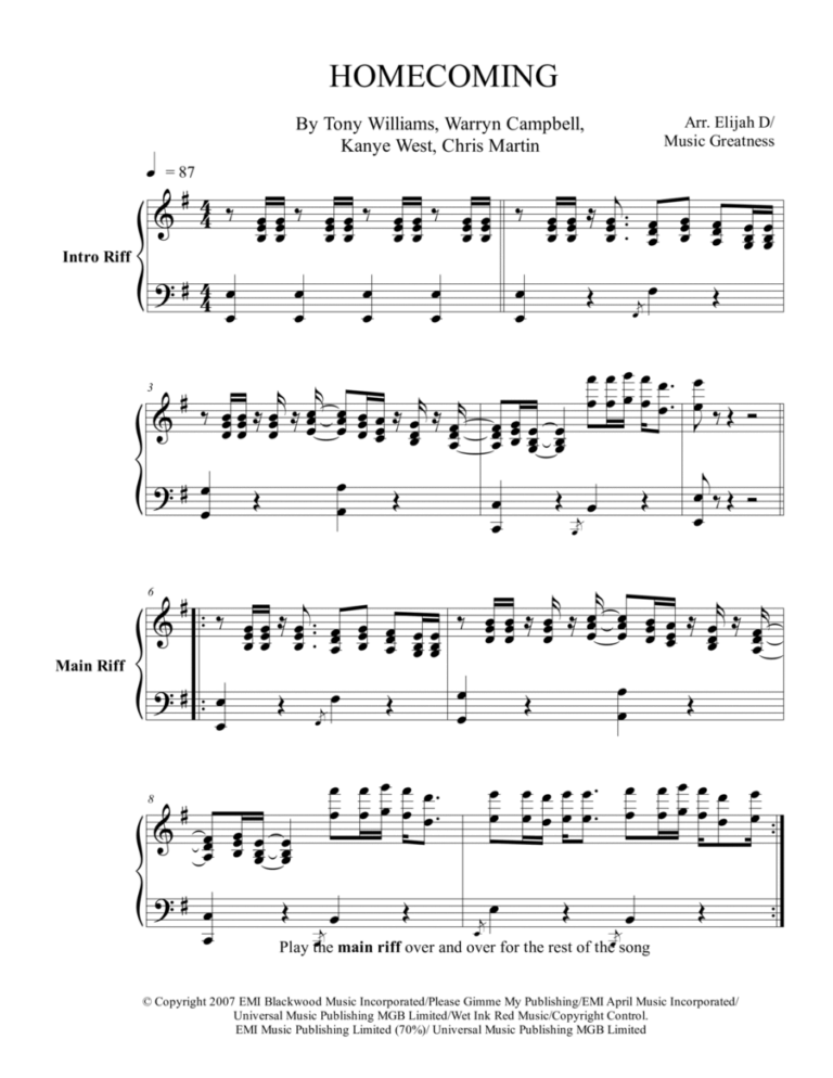 Homecoming By Kanye West Piano Solo Digital Sheet Music Sheet Music Plus