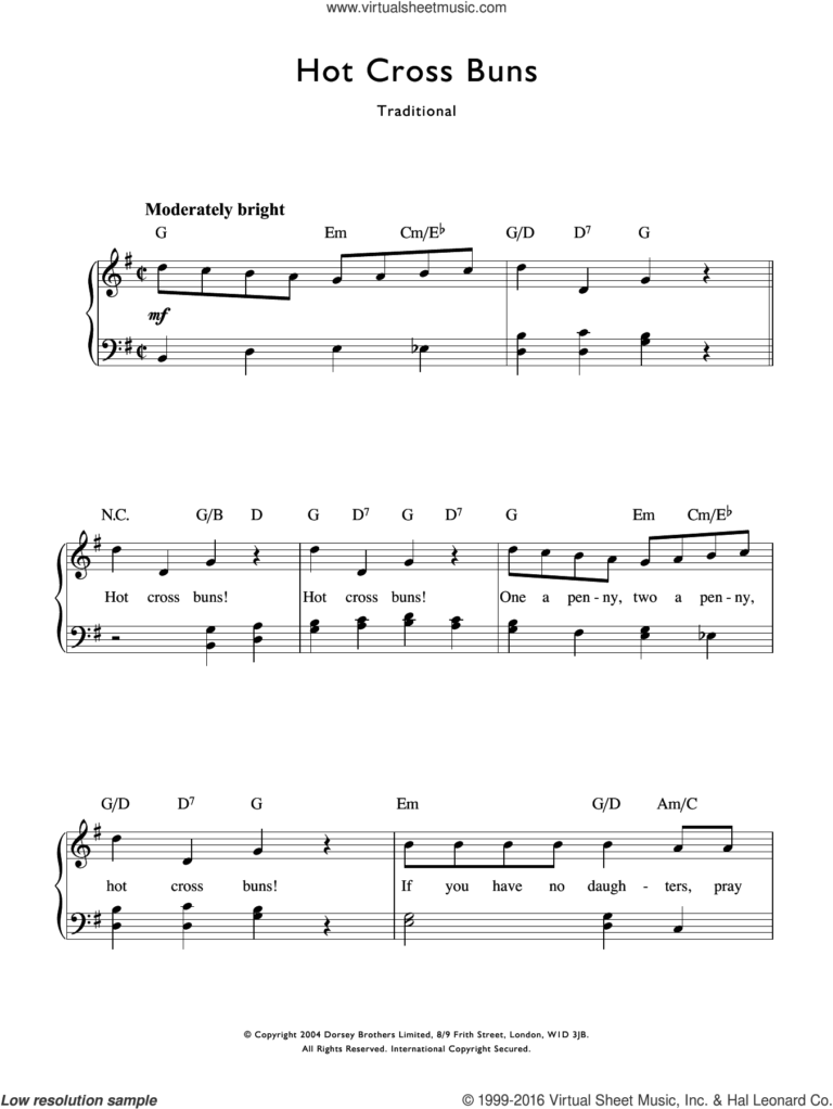 Hot Cross Buns Sheet Music For Voice And Piano PDF 