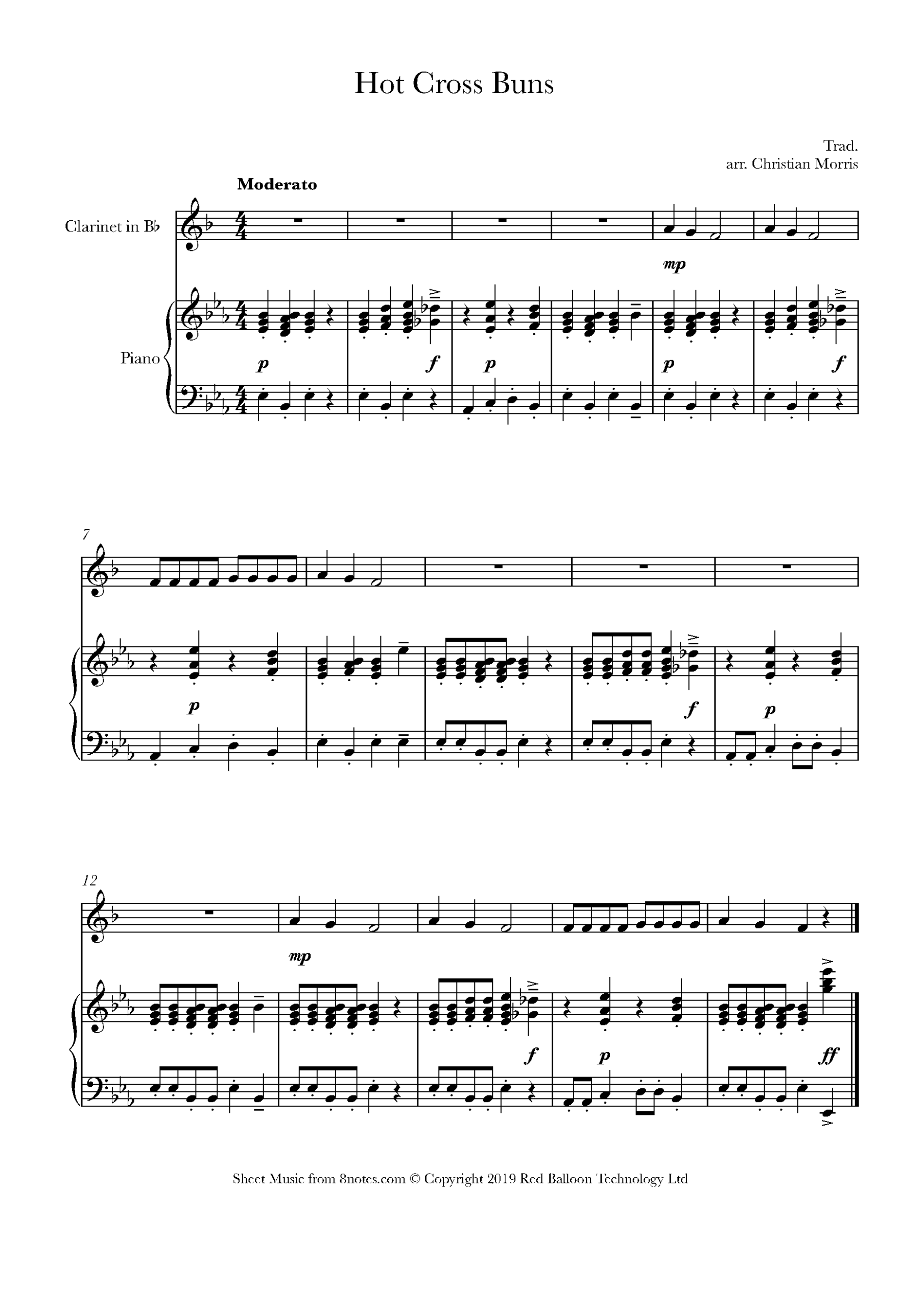 Hot Cross Buns with Piano For Clarinet Free Sheet Music For Clarinet 8notes Hot Cross Buns with Piano For Clarinet Free Sheet Music For Clarinet 8notes