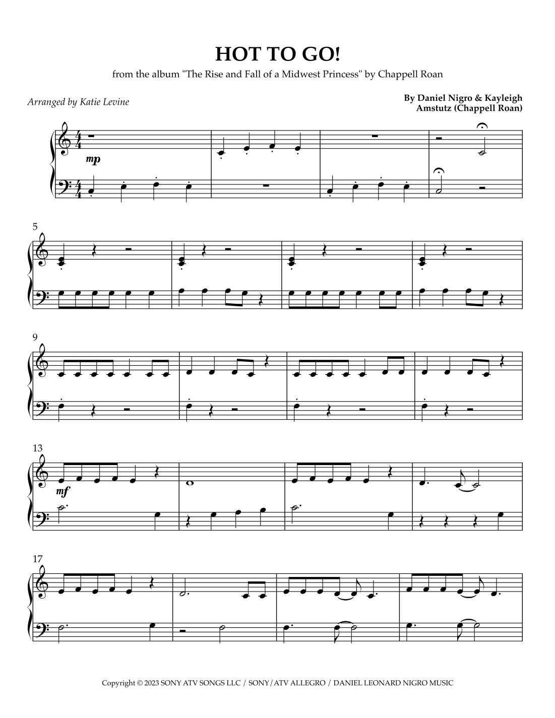 Hot To Go arr Katie Levine By Chappell Roan Sheet Music For Easy Piano At Sheet Music Direct