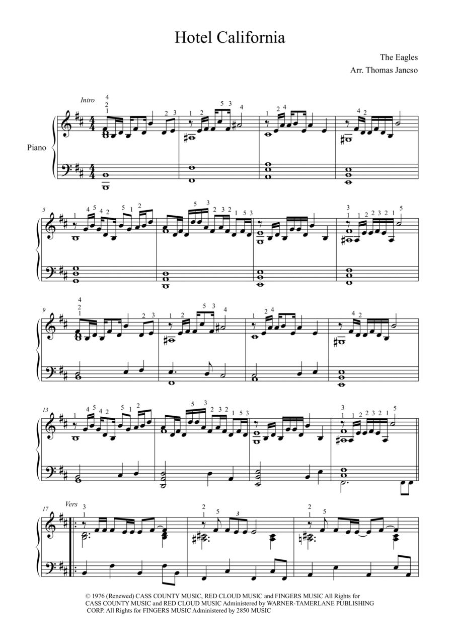 Hotel California arr Thomas Jancso By Eagles Sheet Music For Piano Solo At Sheet Music Direct Hotel California arr Thomas Jancso By Eagles Sheet Music For Piano Solo At Sheet Music Direct