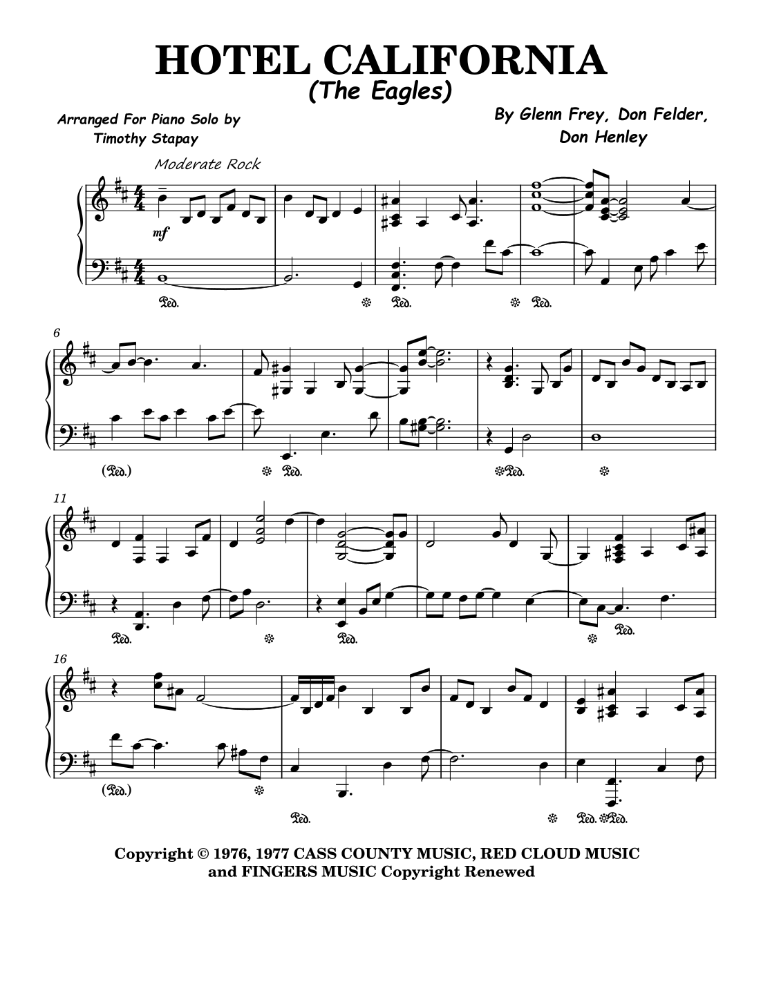 Hotel California arr Timothy Stapay By Eagles Sheet Music For Piano Solo At Sheet Music Direct Hotel California arr Timothy Stapay By Eagles Sheet Music For Piano Solo At Sheet Music Direct
