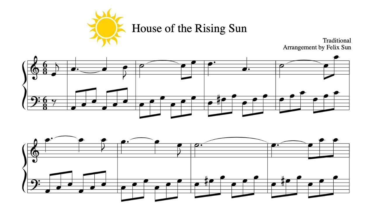 house of the rising sun sheet music for piano
