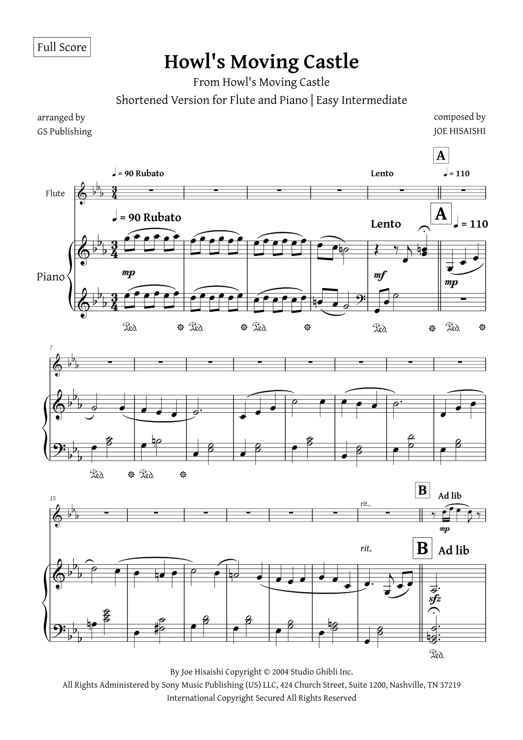 Howl s Moving Castle arr GS Publishing By Joe Hisaishi Sheet Music For Flute And Piano At Sheet Music Direct Howl s Moving Castle arr GS Publishing By Joe Hisaishi Sheet Music For Flute And Piano At Sheet Music Direct