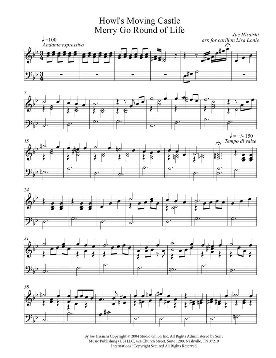 Howl s Moving Castle arr Lisa Lonie By Joe Hisaishi Sheet Music For Instrumental Solo At Sheet Music Direct
