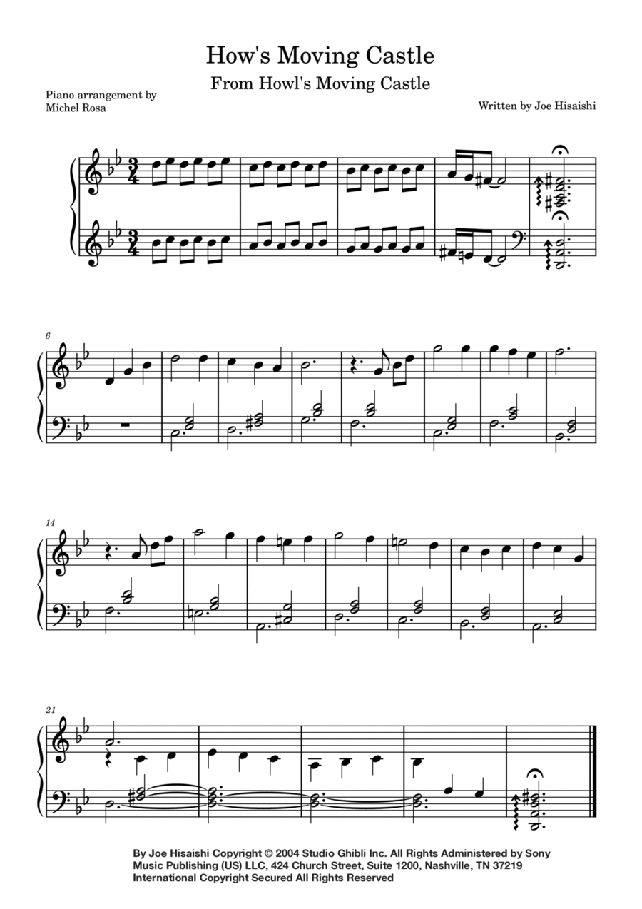 Howl s Moving Castle By Joe Hisaishi Easy Piano Digital Sheet Music Sheet Music Plus