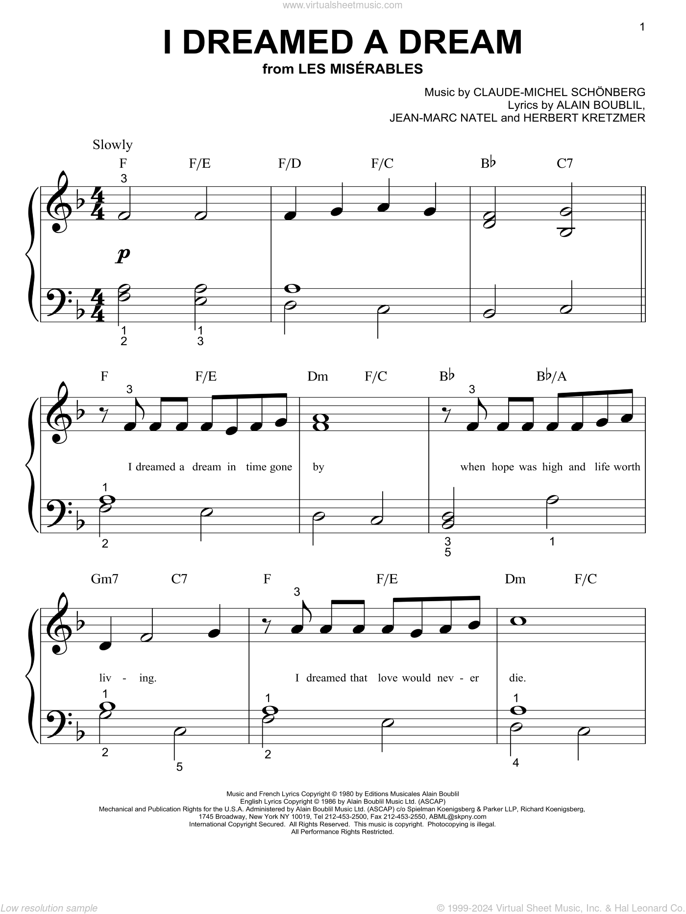 I Dreamed A Dream Sheet Music For Piano Solo big Note Book 