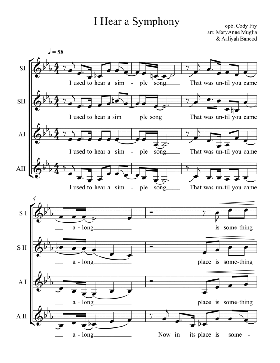 I Hear A Symphony arr MaryAnne Muglia Smith Aaliyah Bancod By Ryan Matthew Sheet Music For SSAA Choir At Sheet Music Direct I Hear A Symphony arr MaryAnne Muglia Smith Aaliyah Bancod By Ryan Matthew Sheet Music For SSAA Choir At Sheet Music Direct