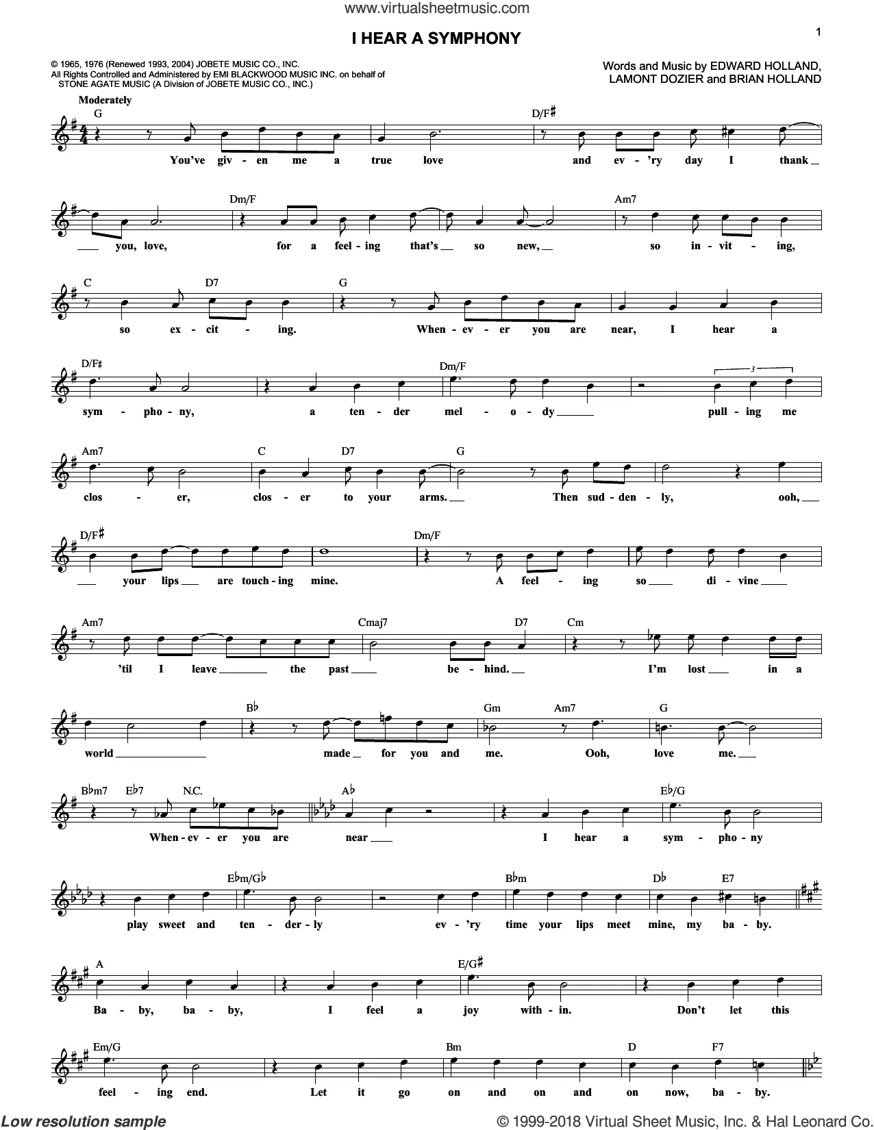 I Hear A Symphony Sheet Music fake Book PDF interactive I Hear A Symphony Sheet Music fake Book PDF interactive