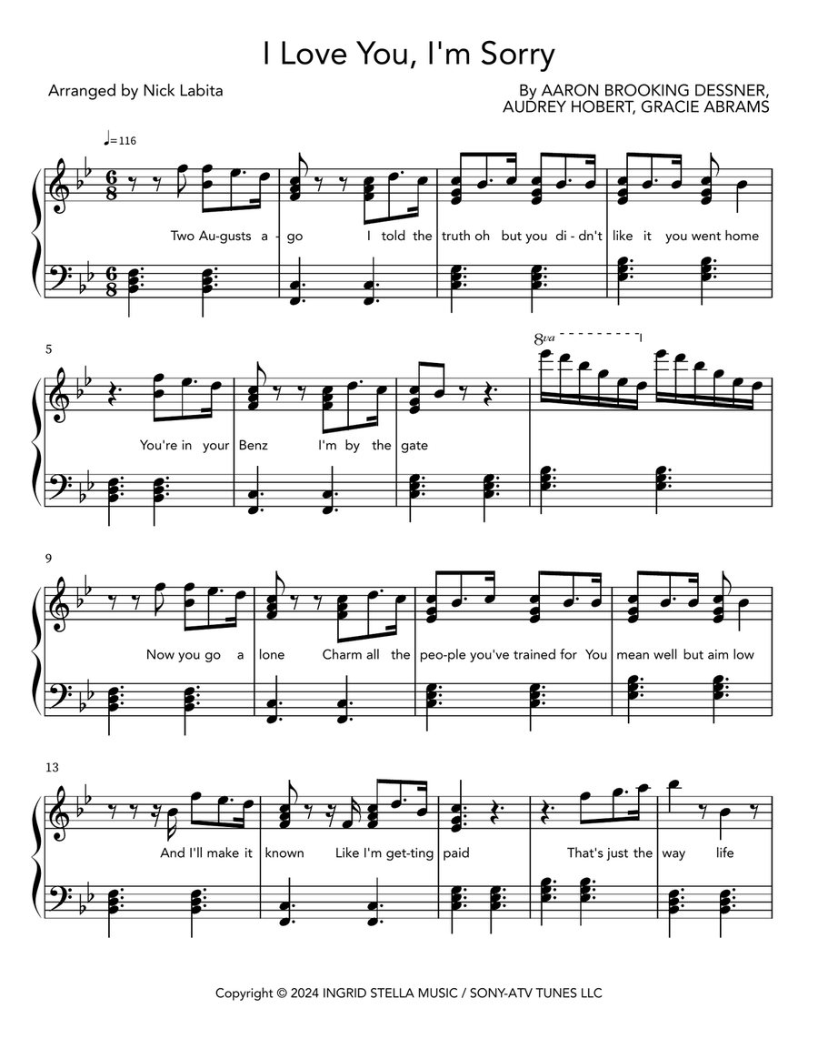 I Love You I m Sorry Piano Digital Sheet Music Sheet Music Plus