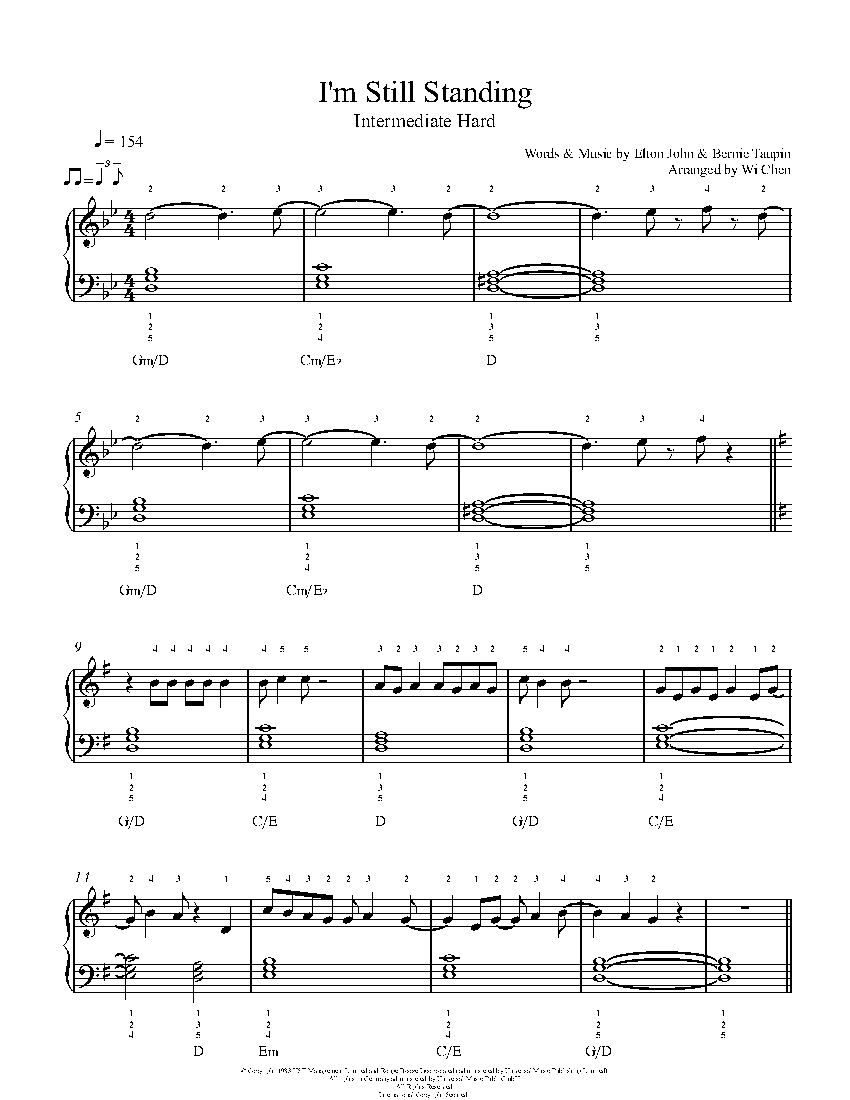 I m Still Standing By Elton John Sheet Music Lesson Intermediate Level I m Still Standing By Elton John Sheet Music Lesson Intermediate Level