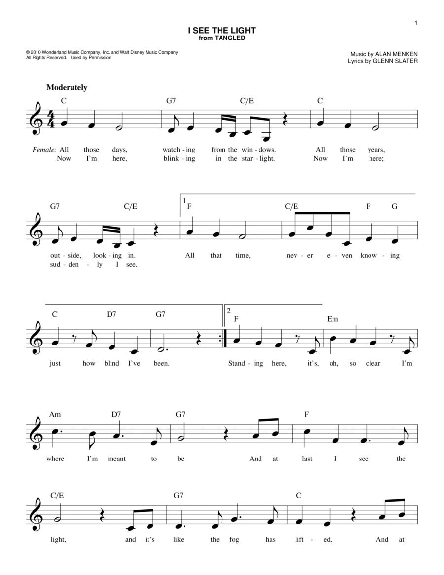 i see the light piano music sheet