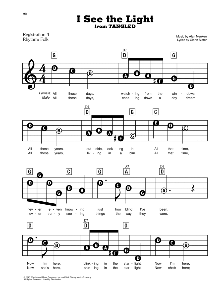 I See The Light from Tangled Electronic Keyboard Organ Accompaniment Easy Piano Digital Sheet Music Sheet Music Plus