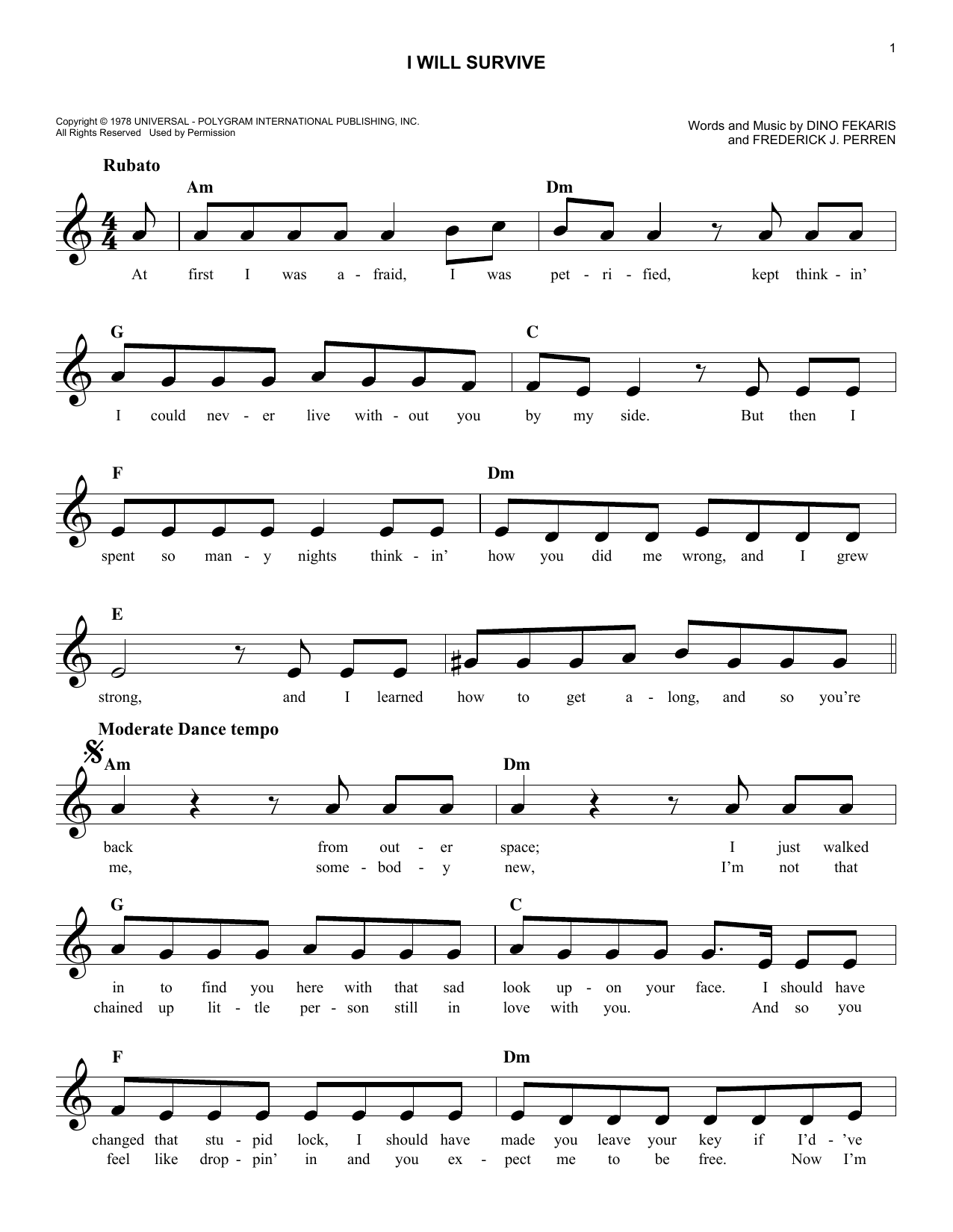 i will survive piano sheet music