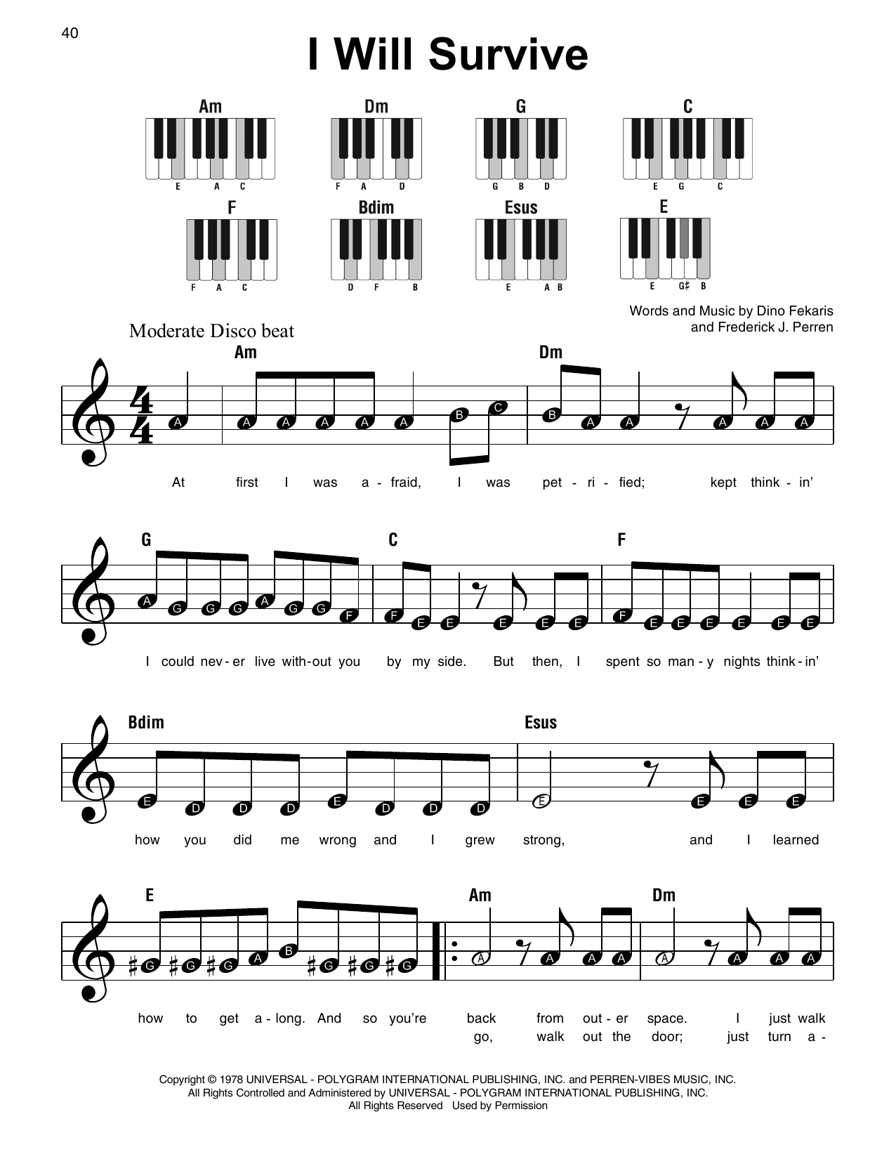 I Will Survive By Gloria Gaynor Sheet Music For Super Easy Piano At Sheet Music Direct
