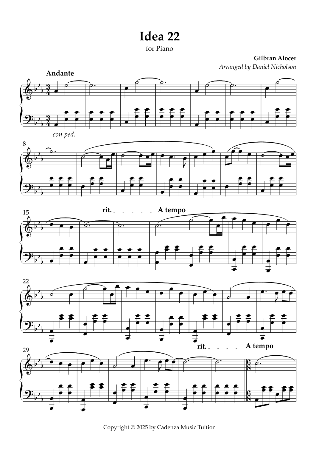 Idea 22 arr Daniel Nicholson By Gibran Alcocer Sheet Music For Piano Solo At Sheet Music Direct