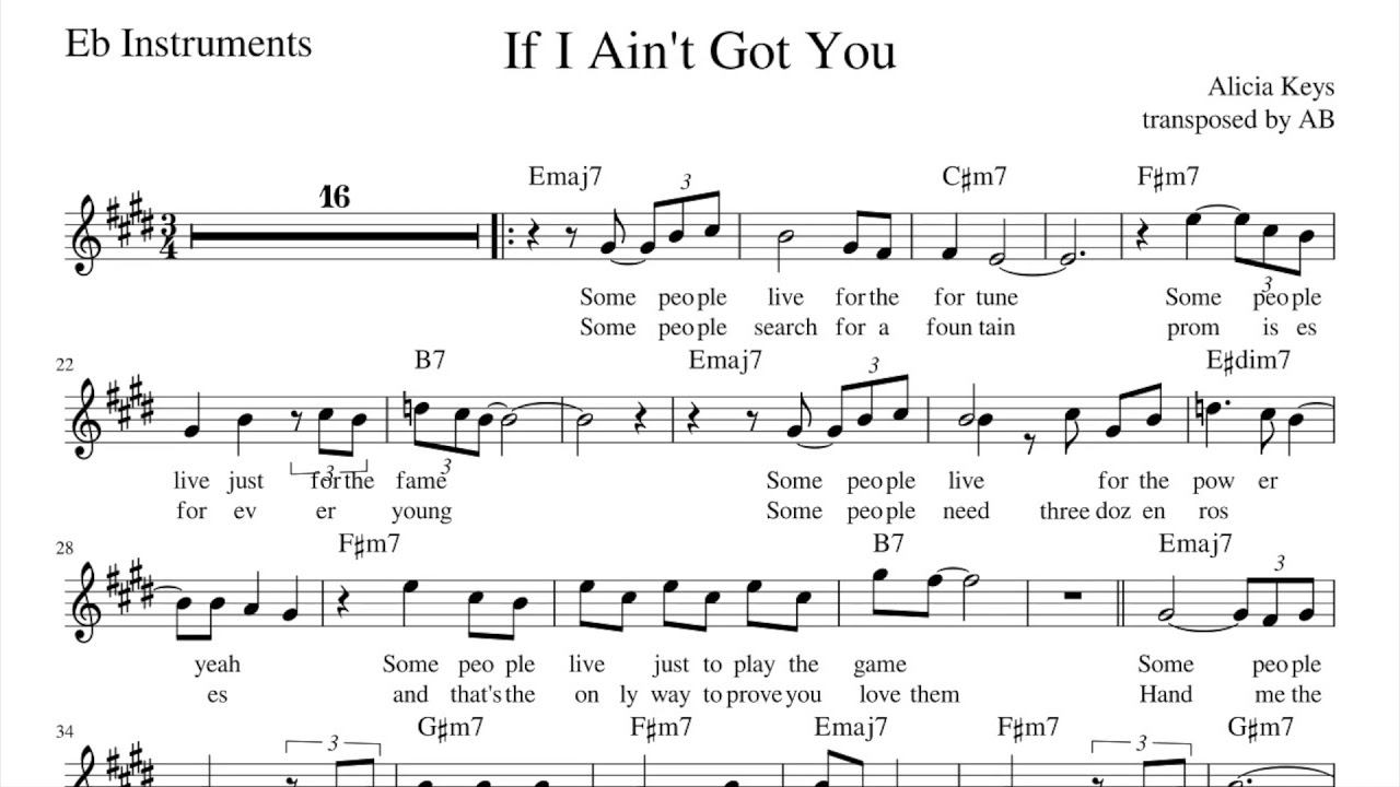 If I Ain t Got You Alicia Keys Cover Sheet Music PDF Lyrics Chords YouTube