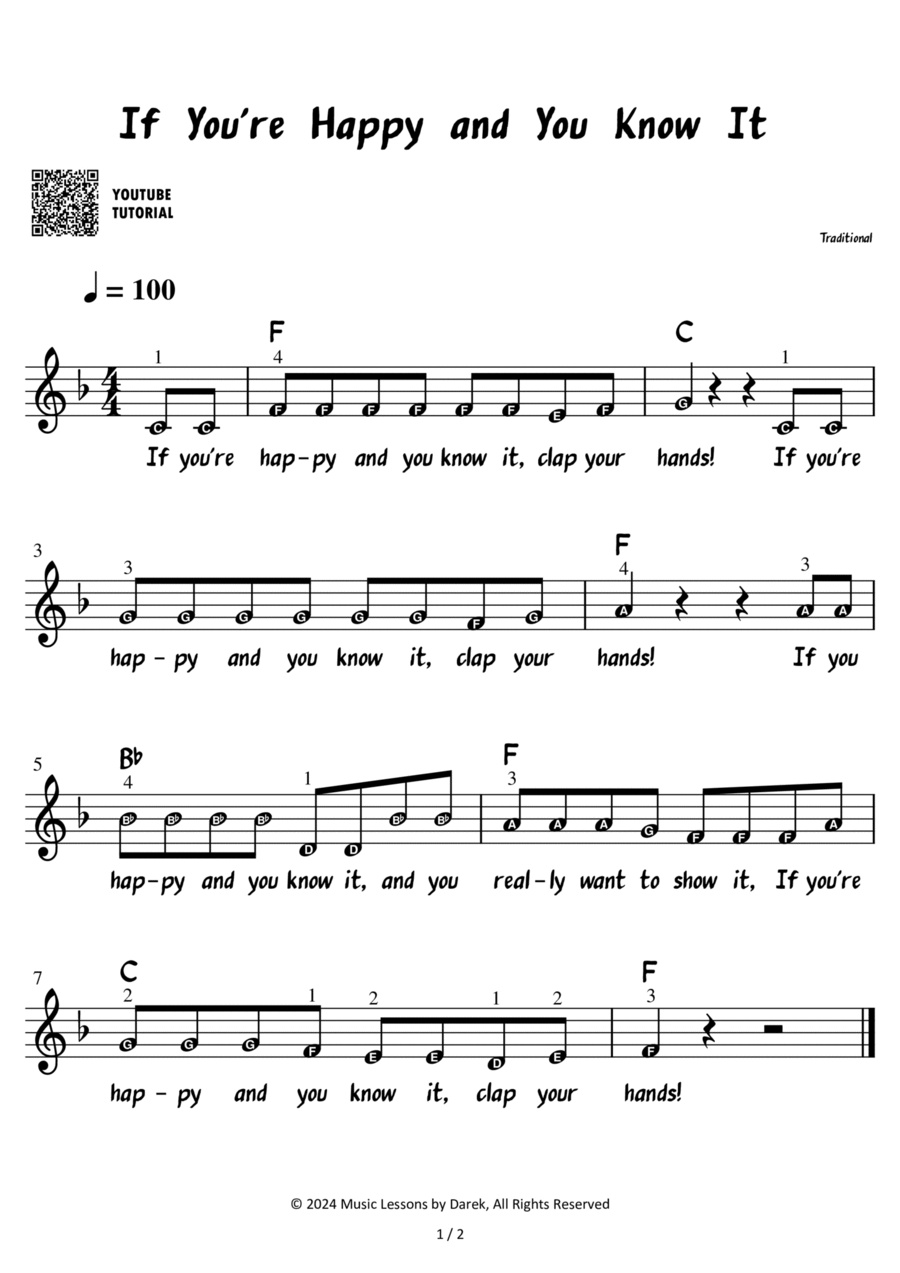 If You re Happy And You Know It Traditional Children Song VERY EASY Easy Piano Digital Sheet Music Sheet Music Plus