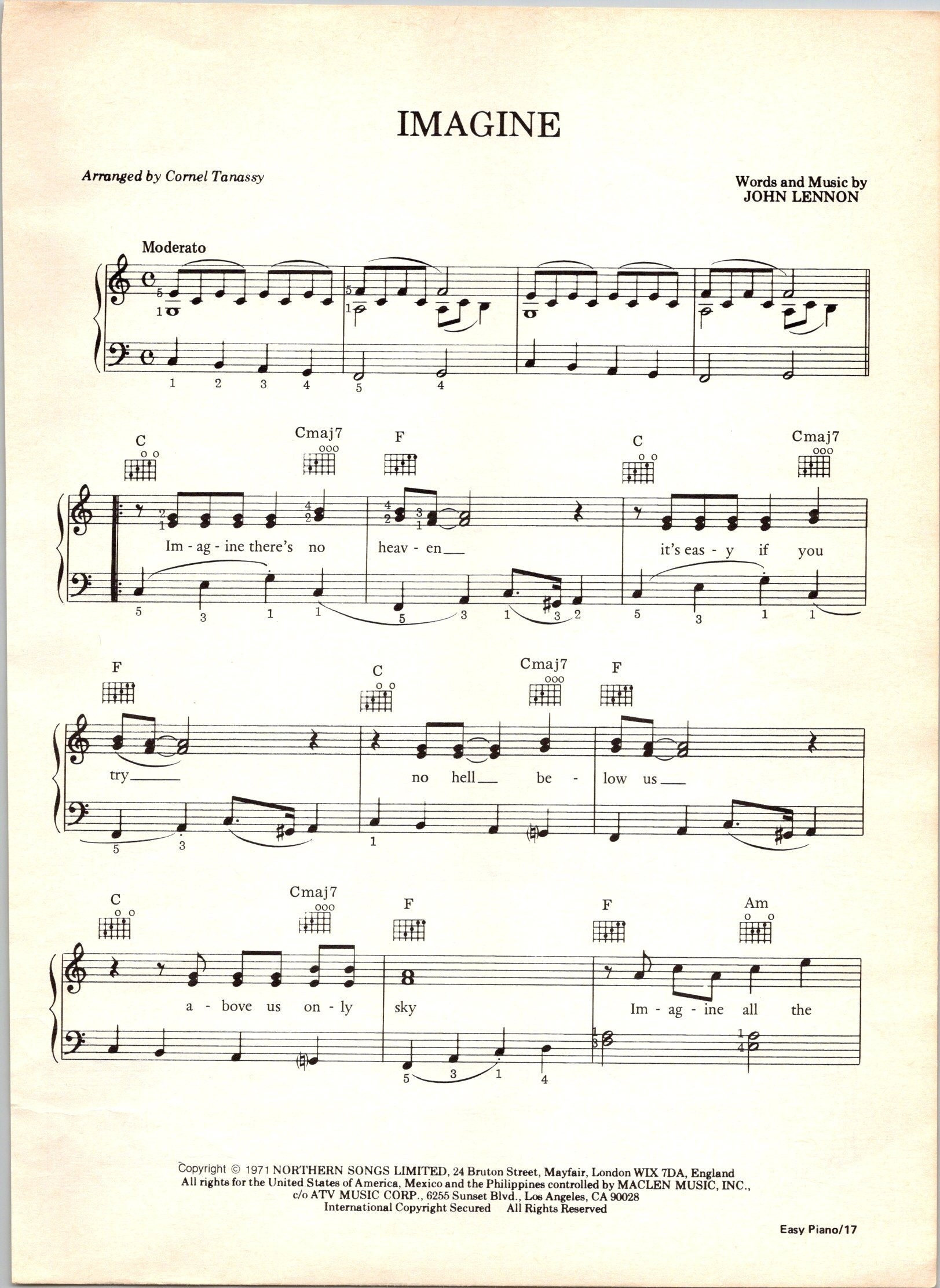 Imagine By John Lennon Digital Sheet Music Piano Lyrics Chords Key Of C Etsy Imagine By John Lennon Digital Sheet Music Piano Lyrics Chords Key Of C Etsy