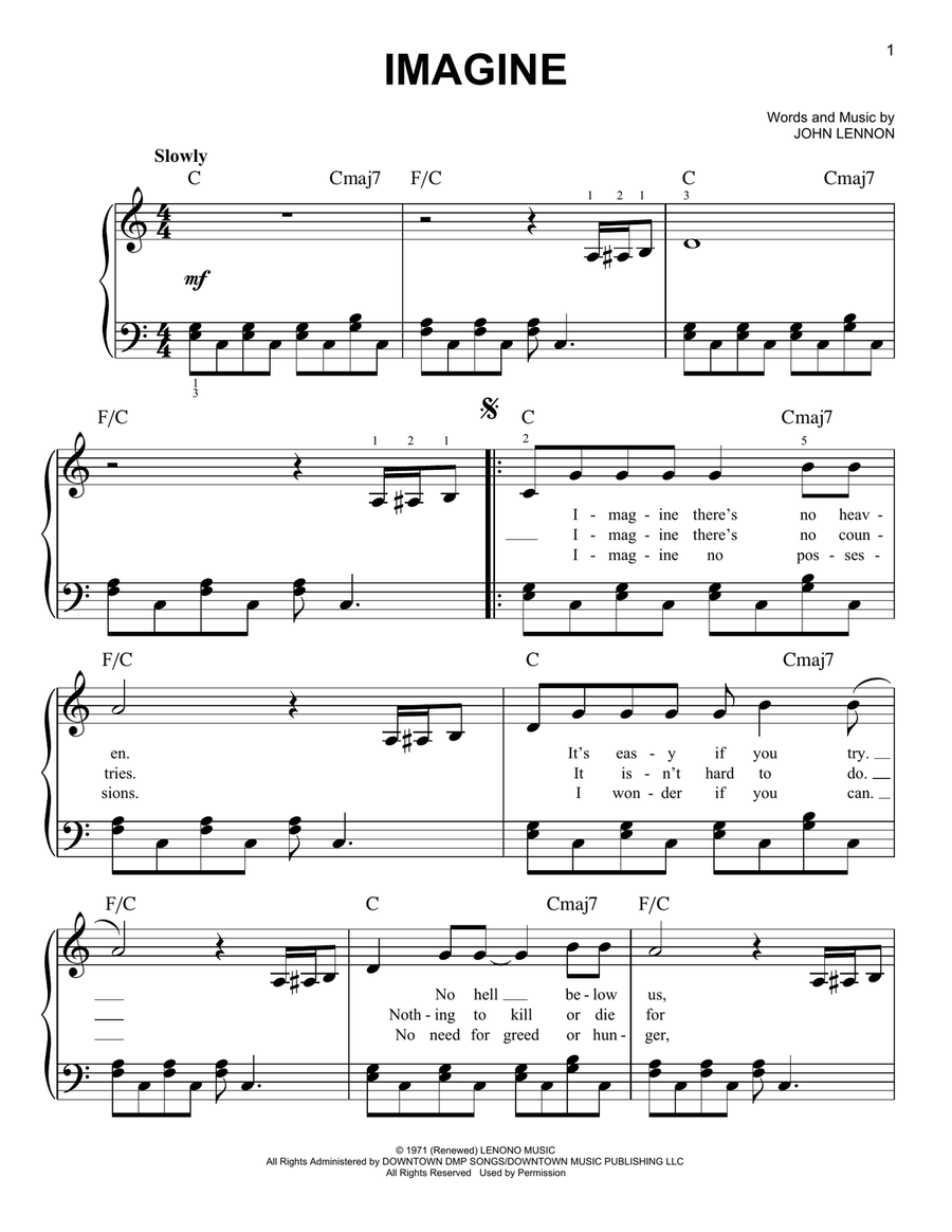 imagine john lennon piano sheet music imagine john lennon piano sheet music