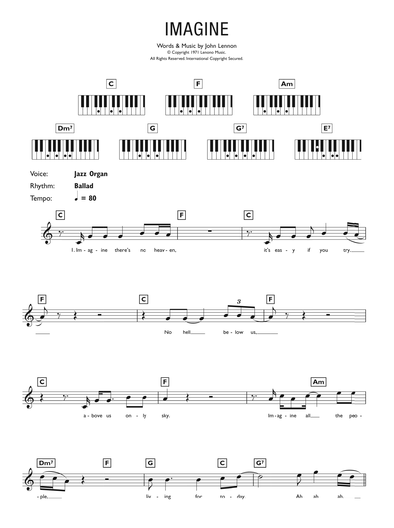 Imagine By John Lennon Sheet Music For Piano Chords Lyrics At Sheet Music Direct Imagine By John Lennon Sheet Music For Piano Chords Lyrics At Sheet Music Direct