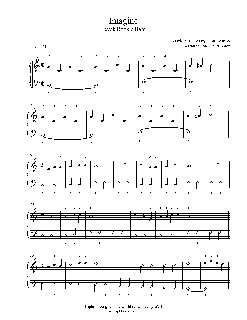 Imagine By John Lennon Sheet Music Lesson Rookie Level