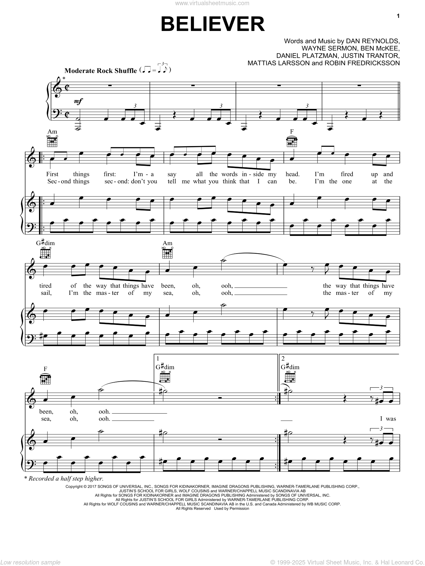 believer by imagine dragons piano sheet music believer by imagine dragons piano sheet music
