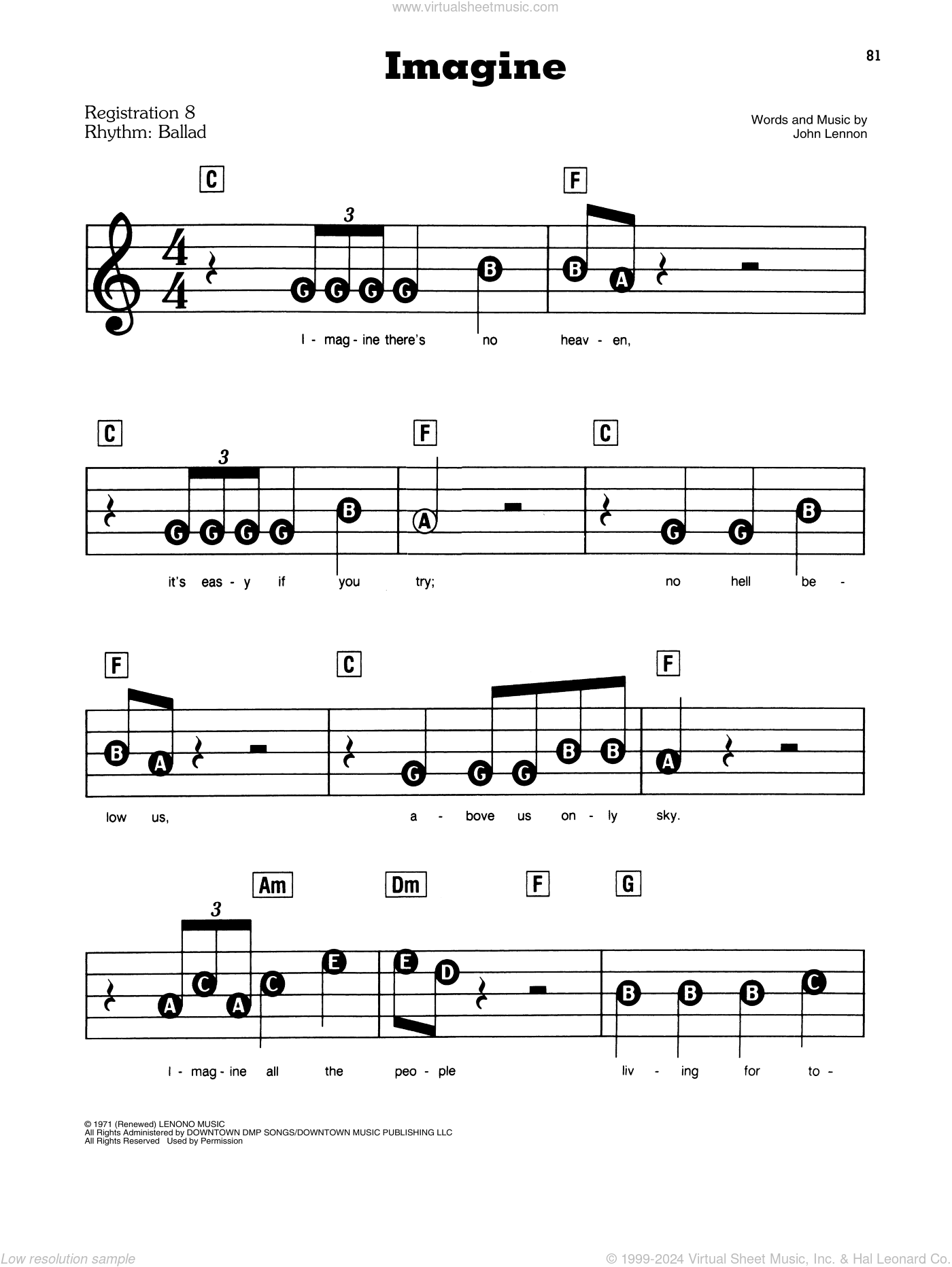 imagine piano sheet music