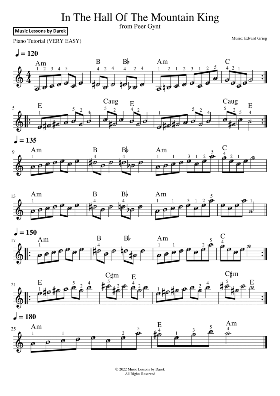 in the hall of the mountain king piano sheet music