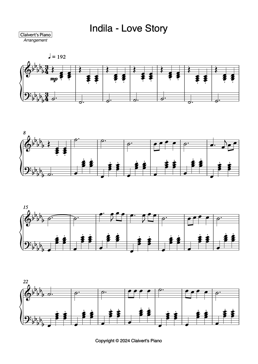 Indila Love Story Claivert s Piano X SlowEasyPiano Indila Love Story Claivert s Piano X SlowEasyPiano