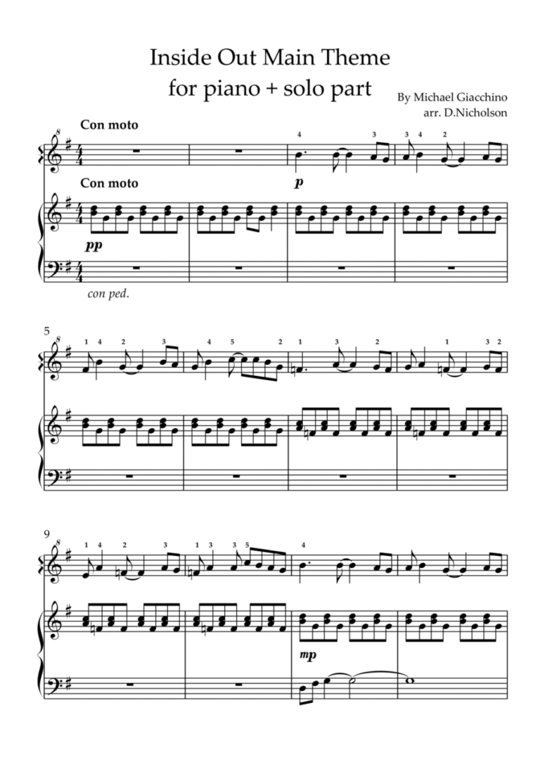 Inside Out Main Title Theme Easy Piano 2 Pianos 4 Hands Digital Sheet Music Sheet Music Plus