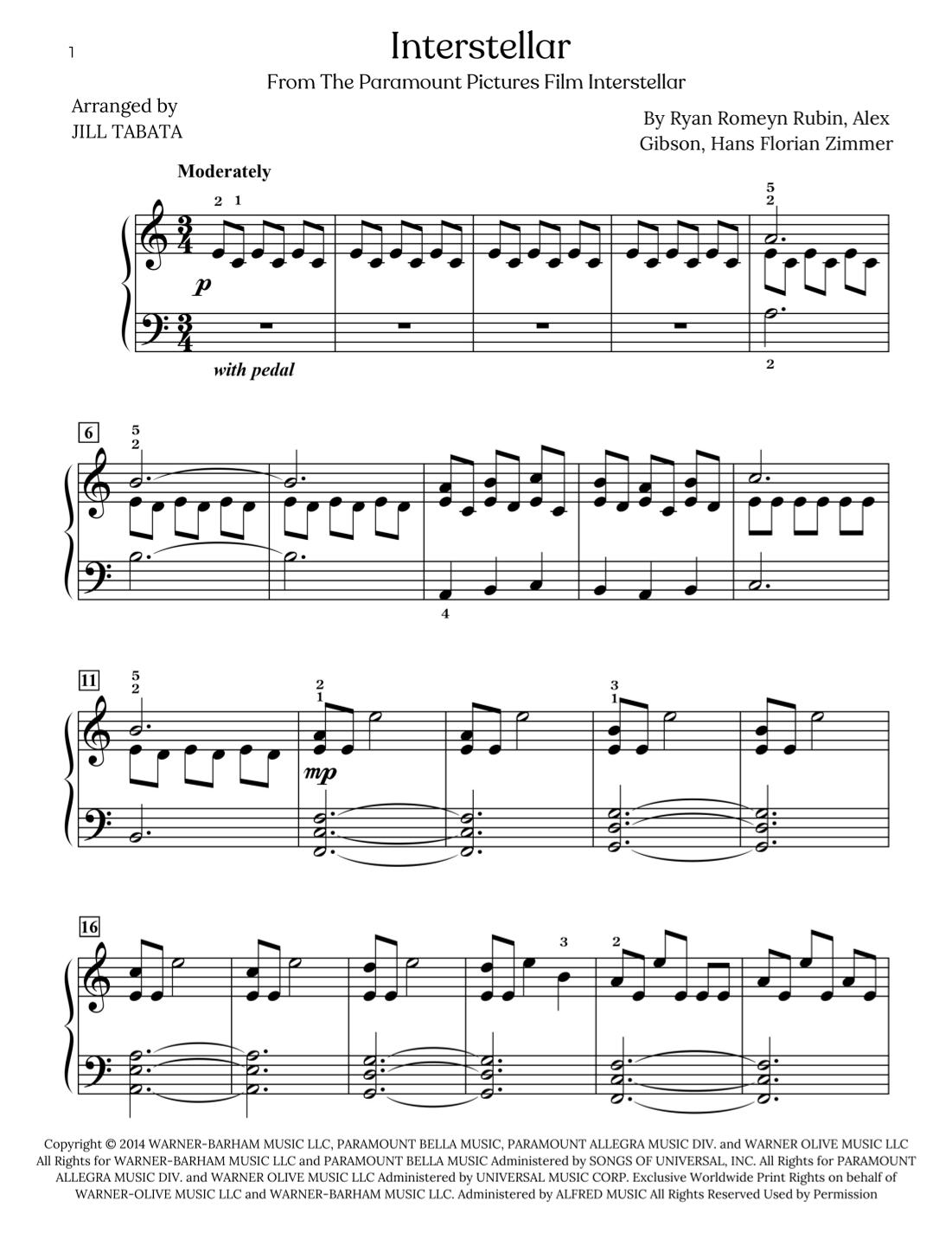 Interstellar arr Jill Tabata By Hans Florian Zimmer Sheet Music For Easy Piano At Sheet Music Direct