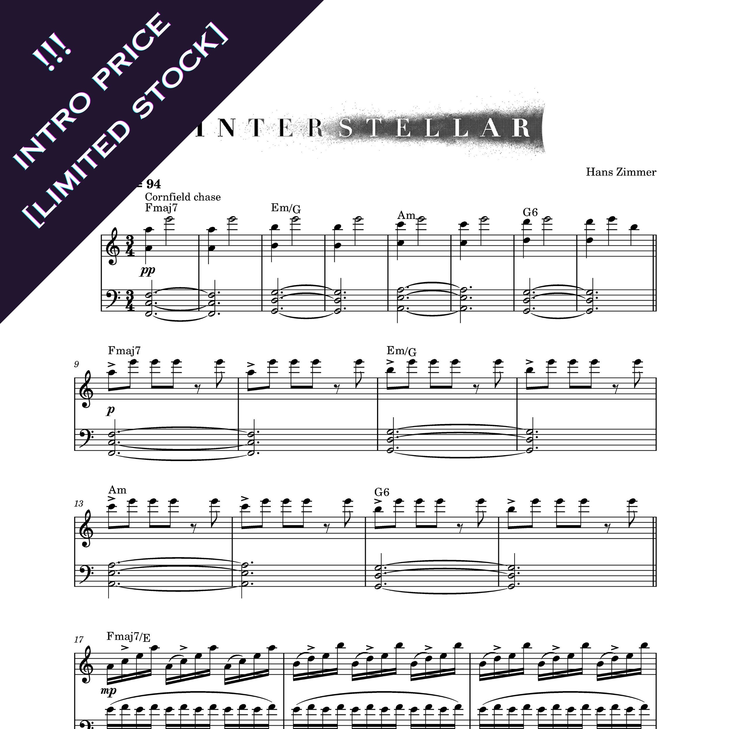 Interstellar Hans Zimmer Piano Sheet Music Download Printable PDF 4 Pages Romantic Piano Love Movie Popular Piano Solo Cornfield Chase Etsy