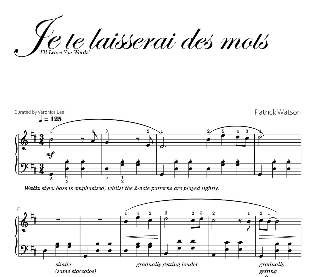 je te laisserai des mots piano sheet music