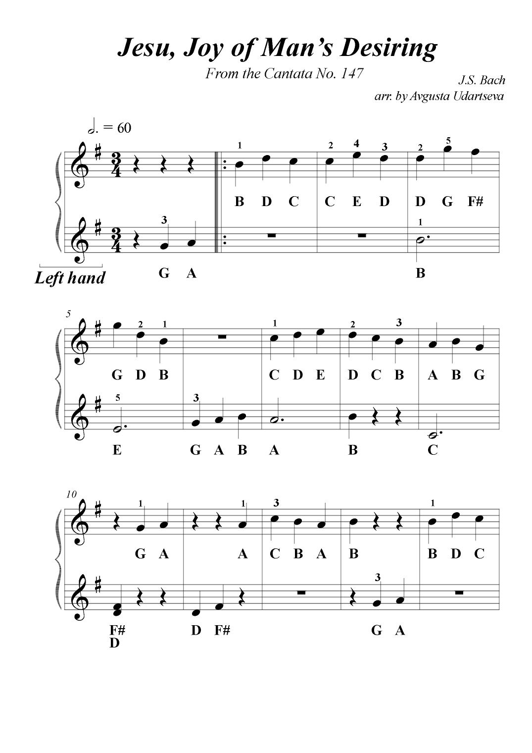 Jesu Joy Of Man s Desiring 2 Hands With Letters arr Avgusta Udartseva By J S Bach Sheet Music For Easy Piano At Sheet Music Direct