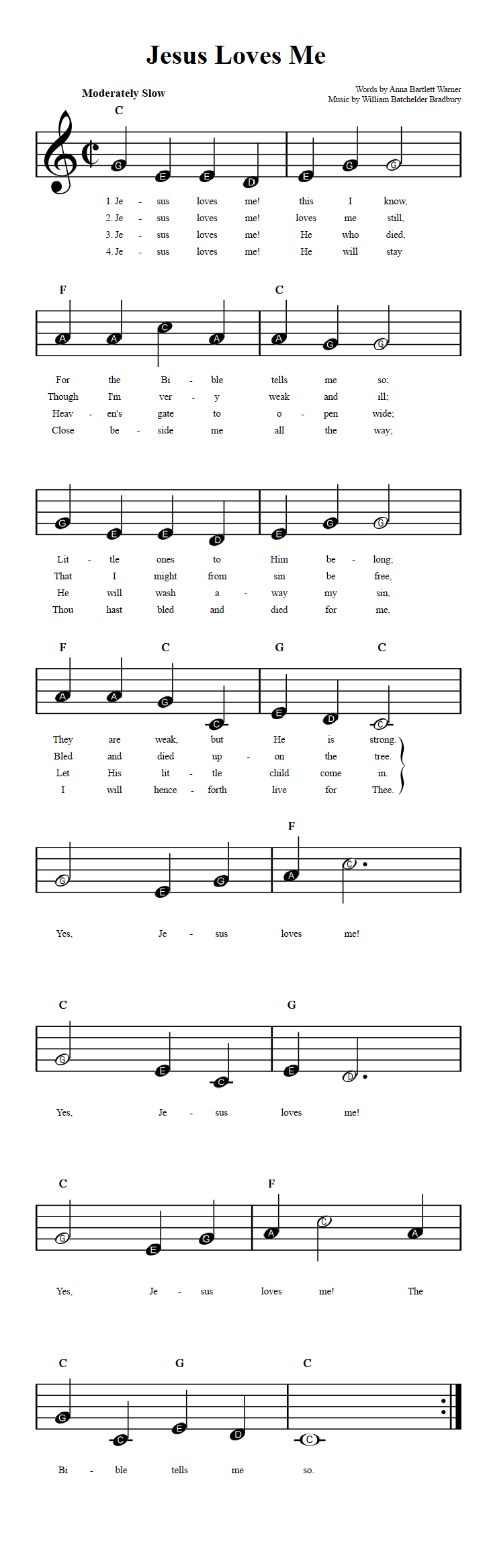 Jesus Loves Me Beginner Sheet Music With Chords And Lyrics Jesus Loves Me Beginner Sheet Music With Chords And Lyrics