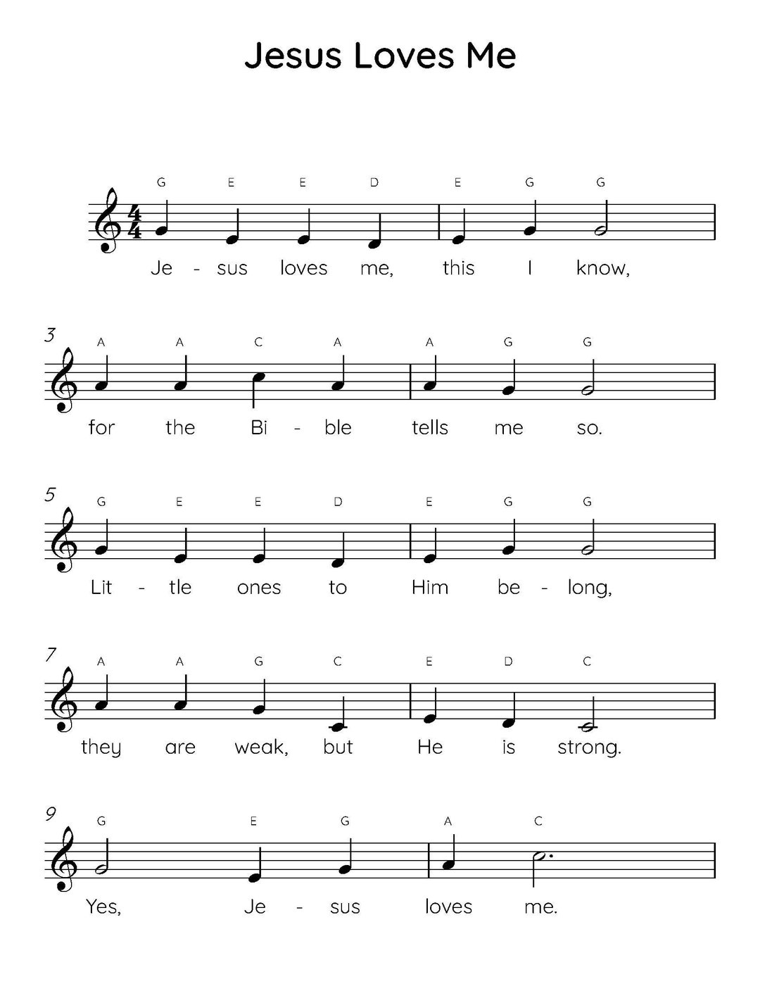 Jesus Loves Me Easy Piano Sheet Music Beginner Christian Songs PDF Etsy