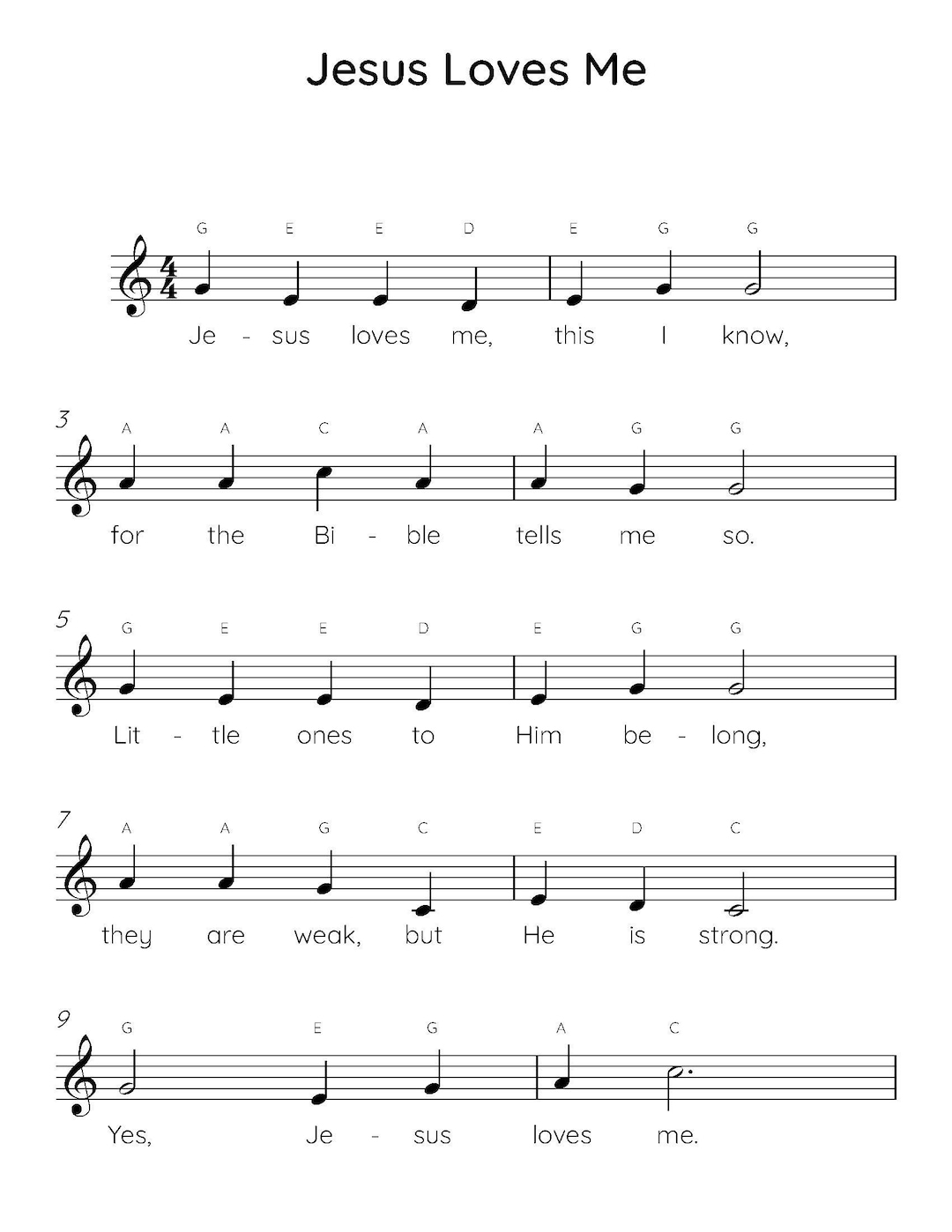 Jesus Loves Me Easy Piano Sheet Music Beginner Christian Songs PDF Etsy