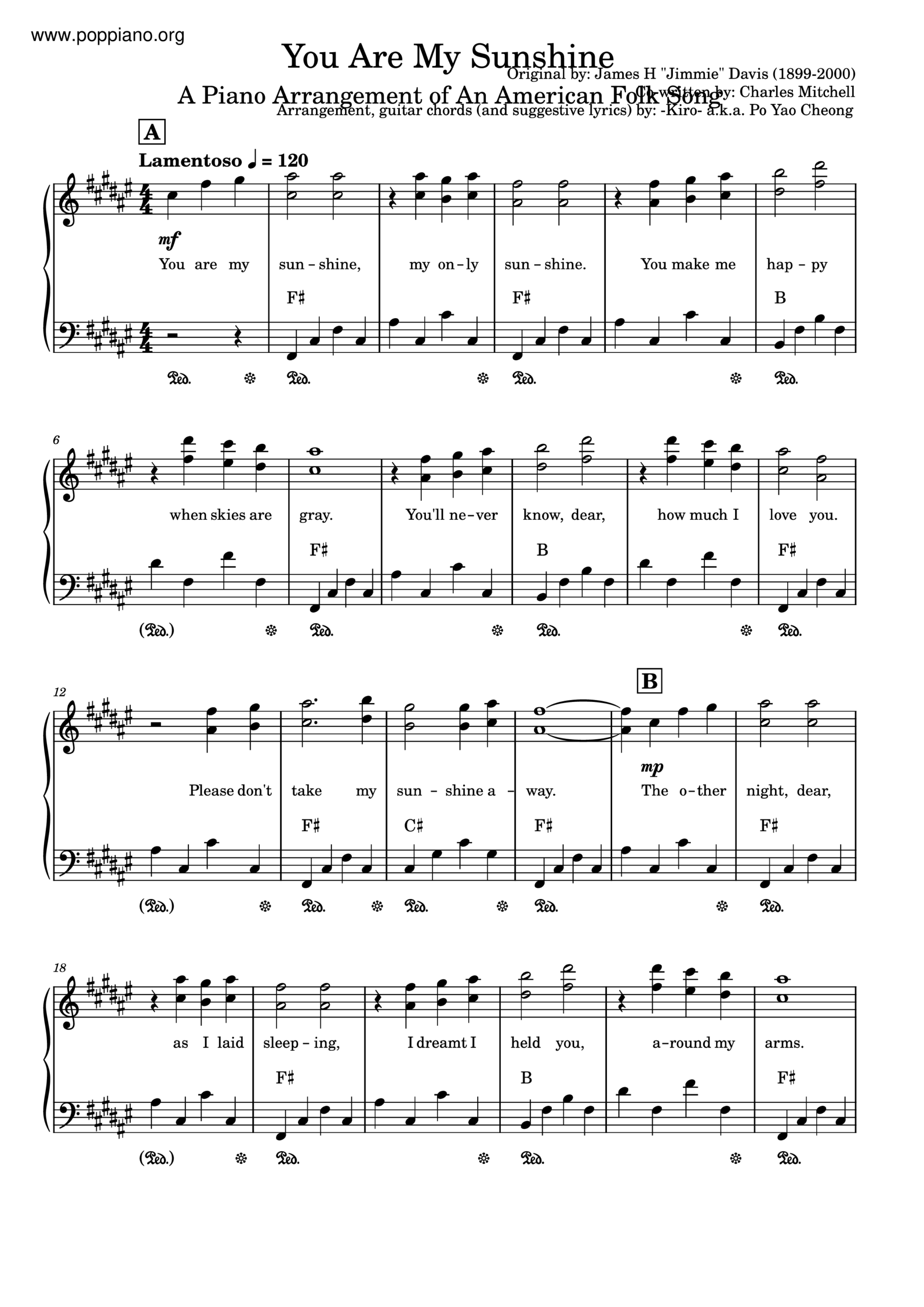  Jimmie Davis You Are My Sunshine Sheet Music Pdf Free Score Download 