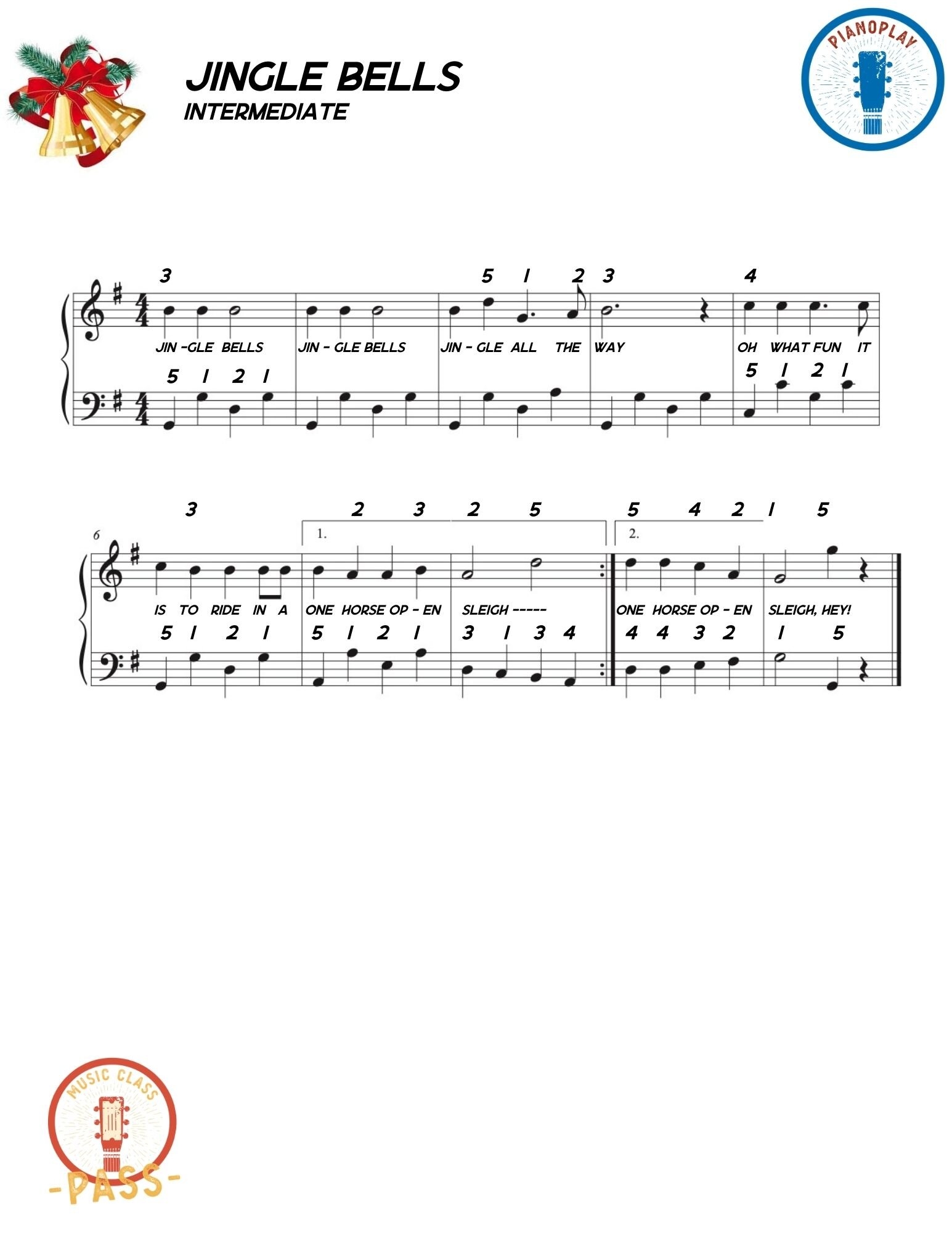 music sheet for jingle bells on piano