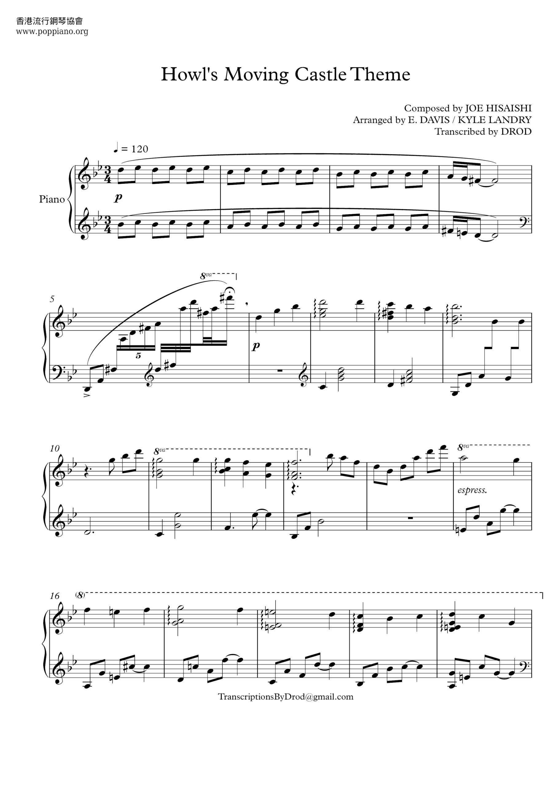  Joe Hisaishi Howl s Moving Castle Merry Go Round Of Life Sheet Music Pdf Free Score Download 